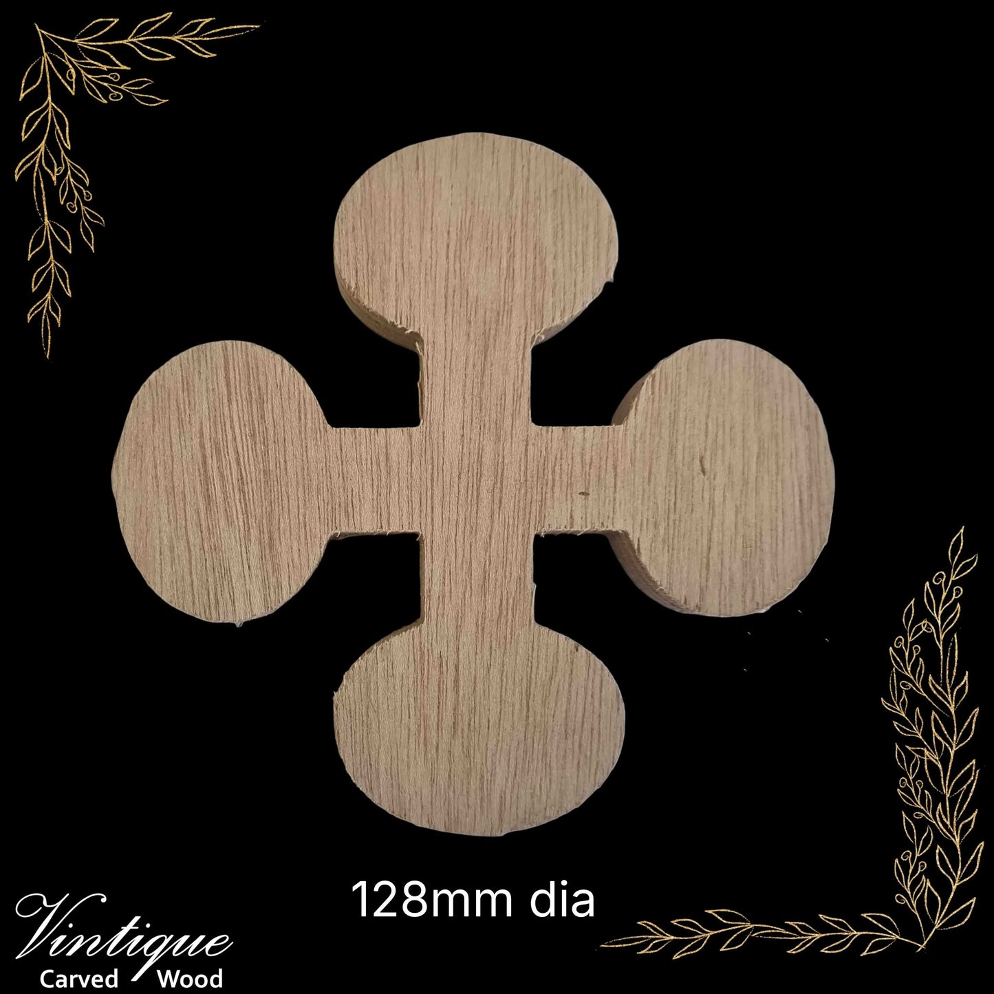 Carved wooden Clover shape Plinth or base 128mm dia - Vintique Concepts