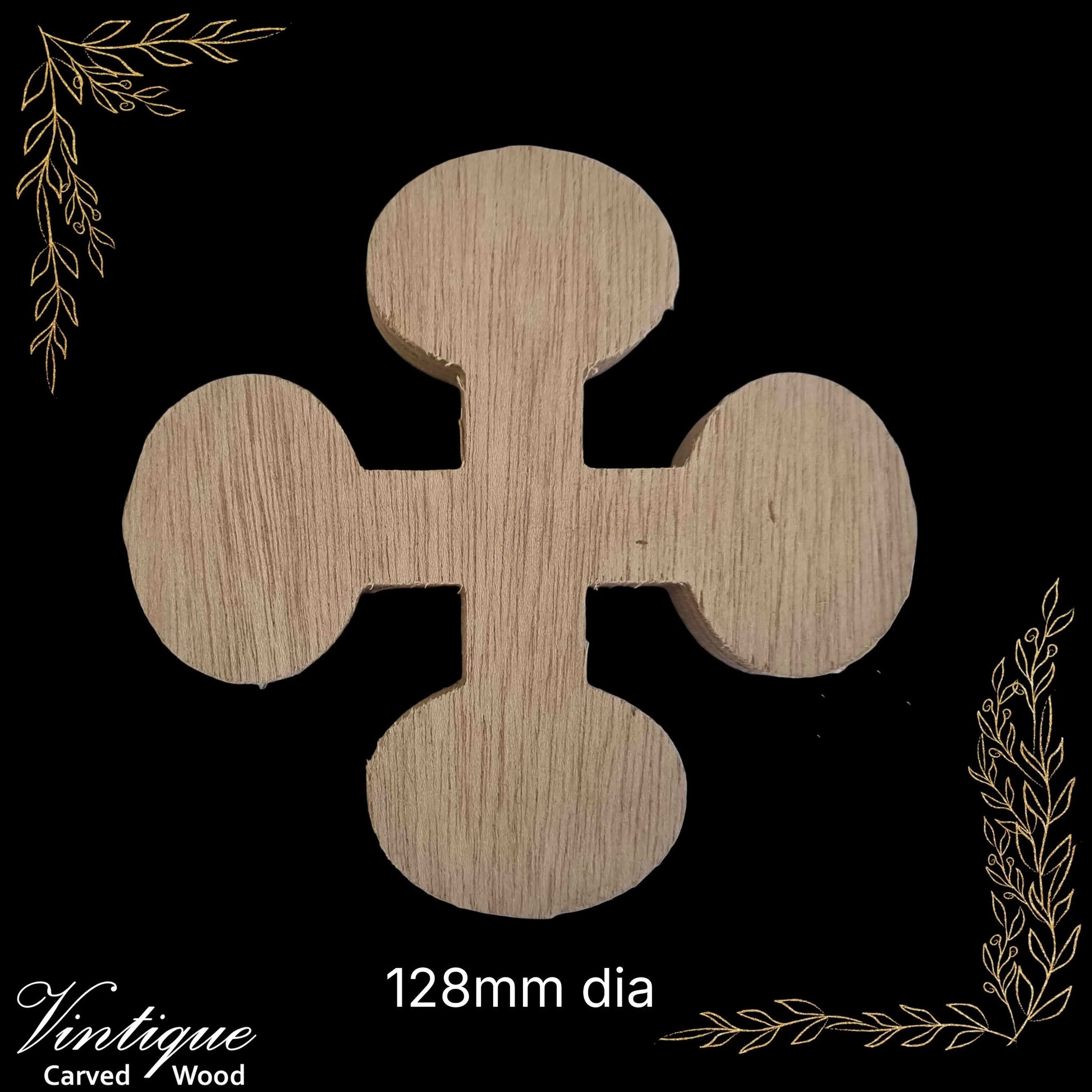 Carved wooden Clover shape Plinth or base 128mm dia - Vintique Concepts