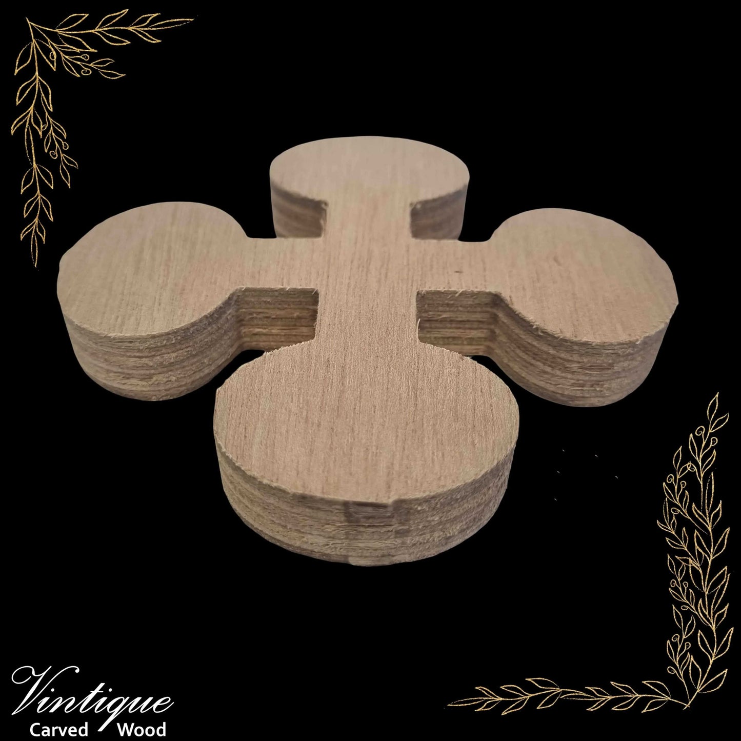 Carved wooden Clover shape Plinth or base 128mm dia - Vintique Concepts
