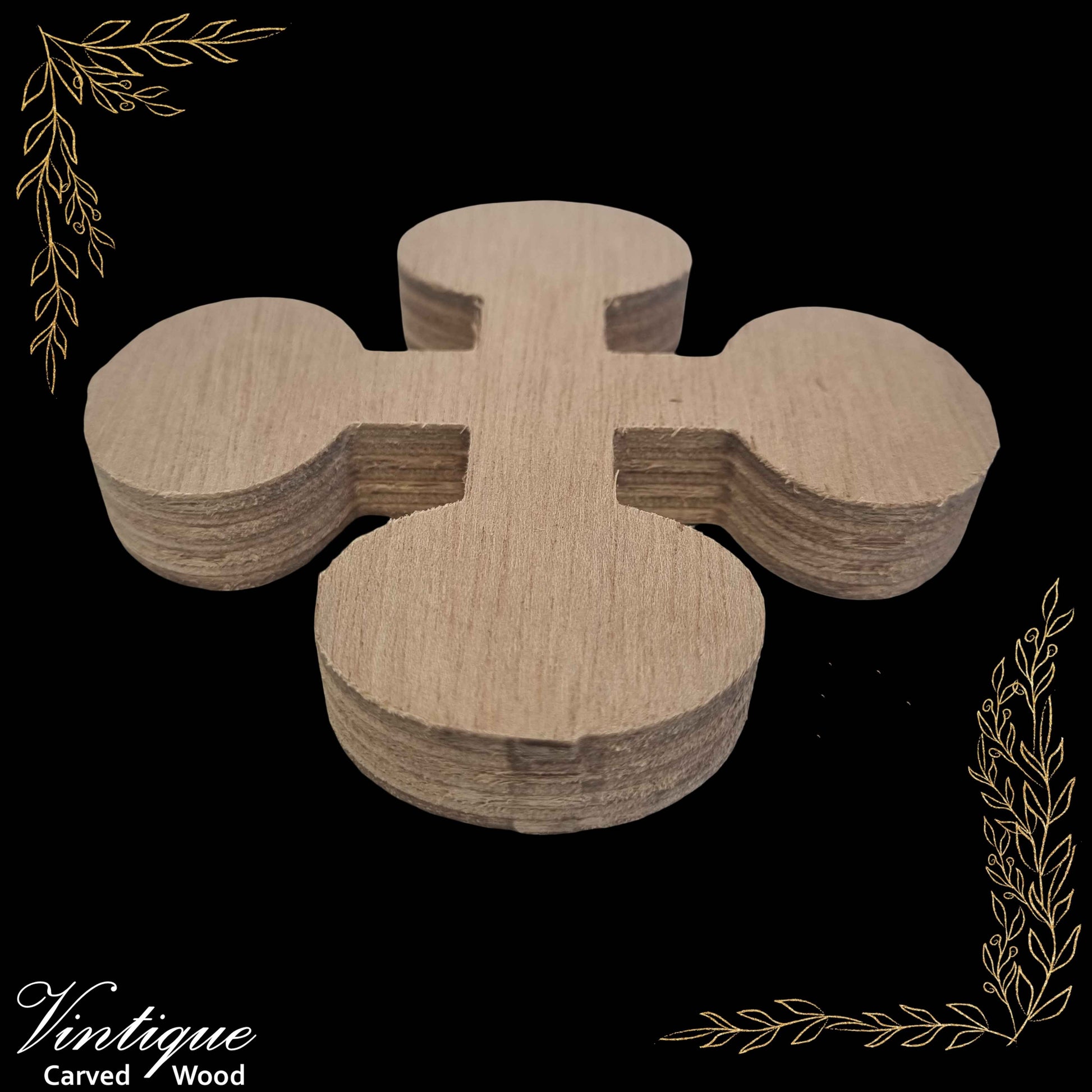 Carved wooden Clover shape Plinth or base 128mm dia