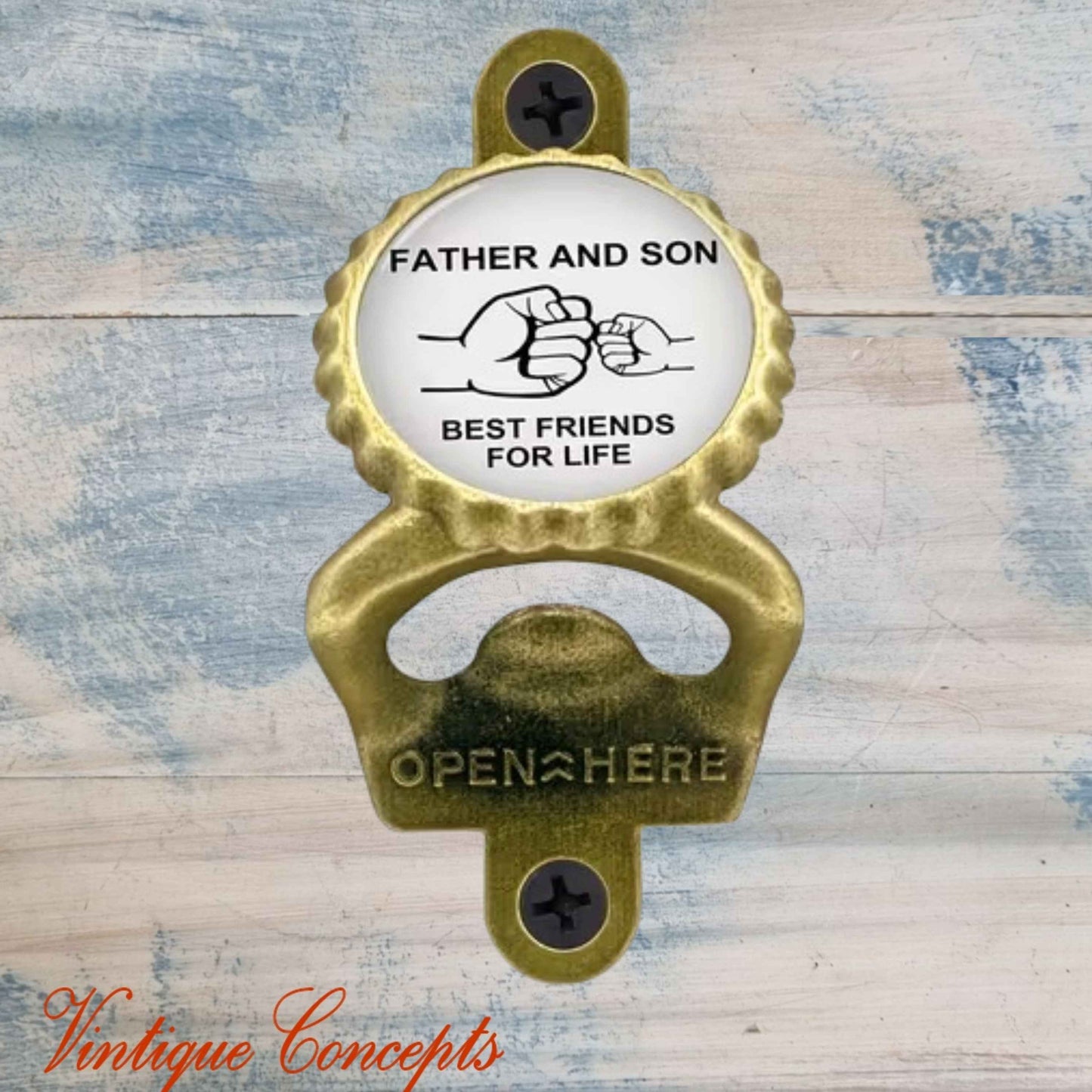 Father & Son- antique gold HD Wall Mounted Vintage Bottle opener for beer bottles