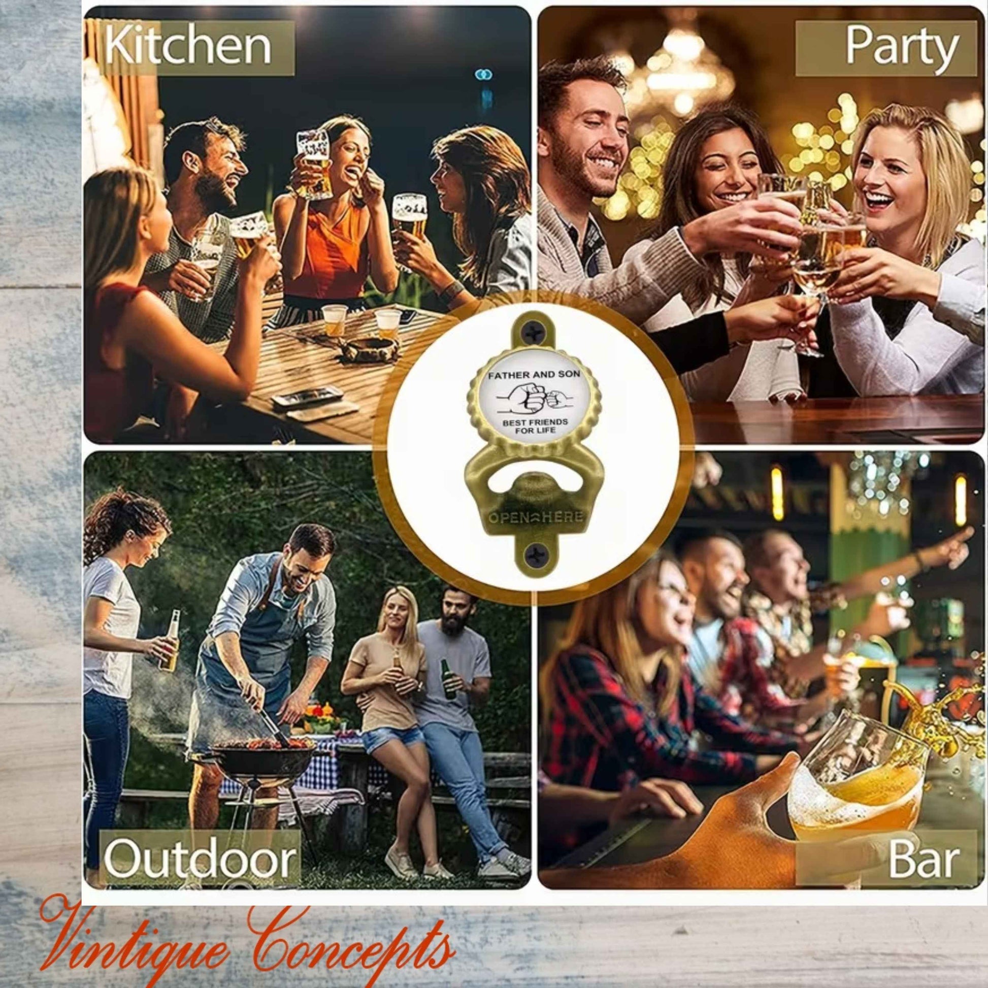 Father & Son- antique gold HD Wall Mounted Vintage Bottle opener for beer bottles