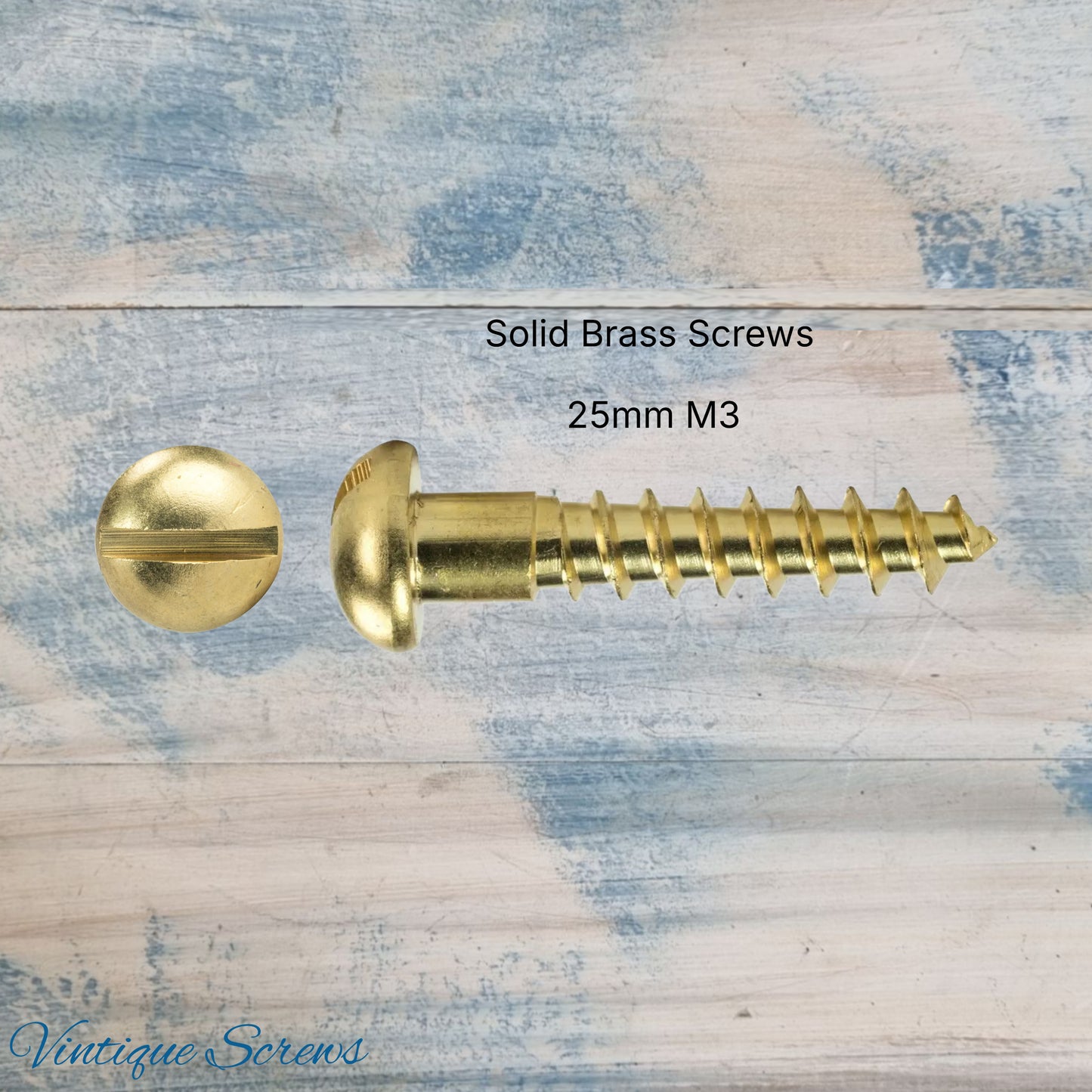 25mm M3 Round head Slot Solid Brass wood screws (pkt of 10)