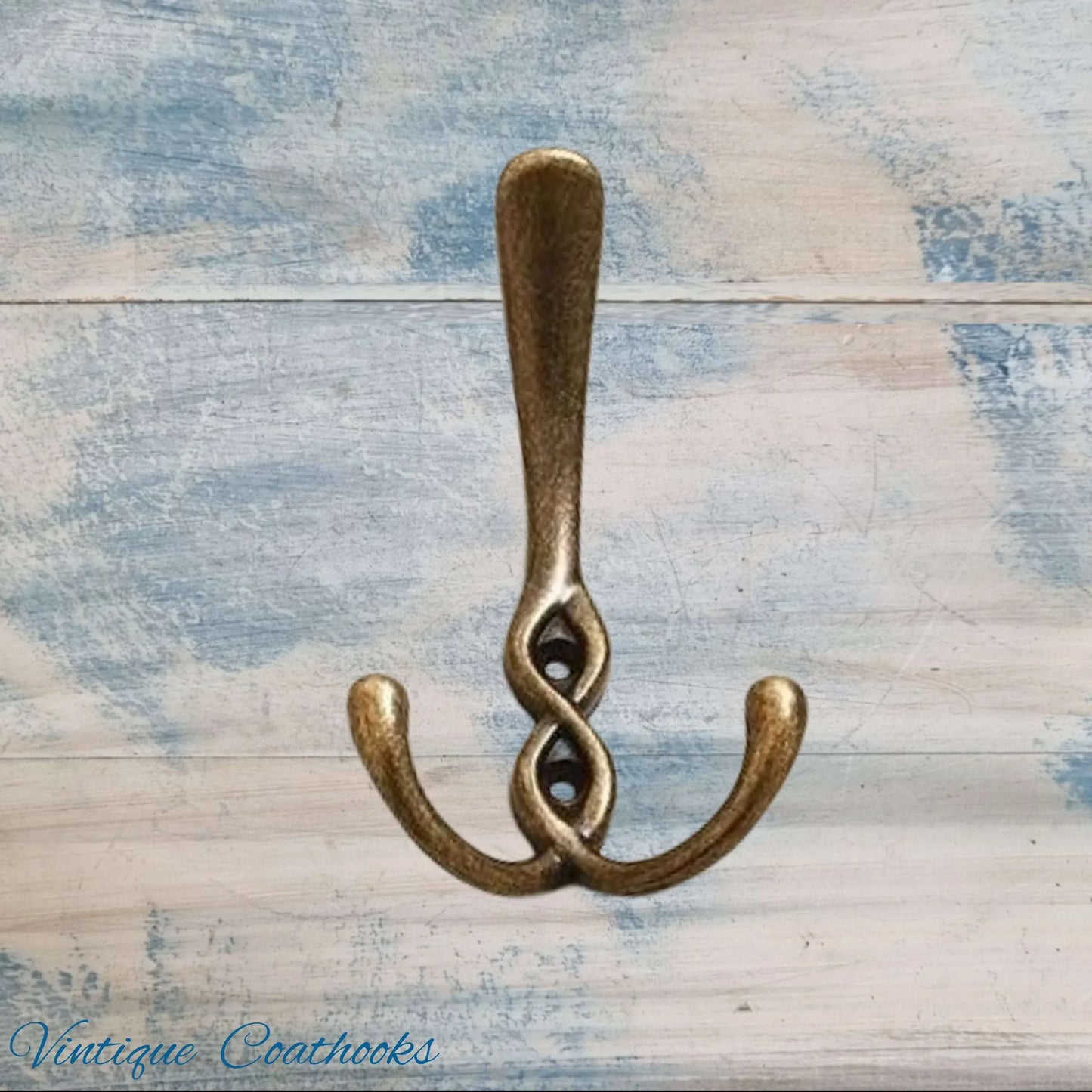 Crossover Antique Gold Large 3 Prong Coat Hook 137mm - Vintique Concepts