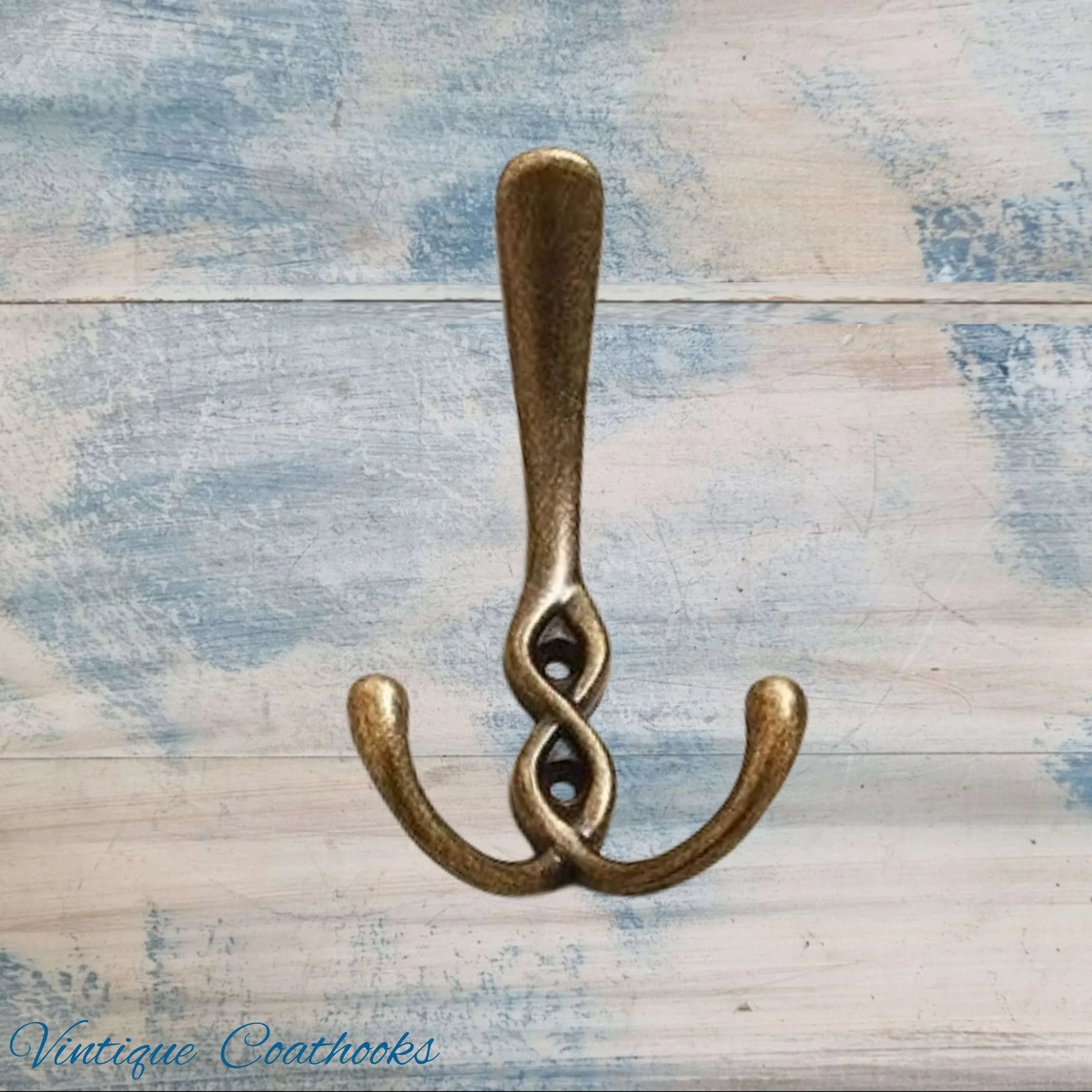 Crossover Antique Gold Large 3 Prong Coat Hook 137mm - Vintique Concepts