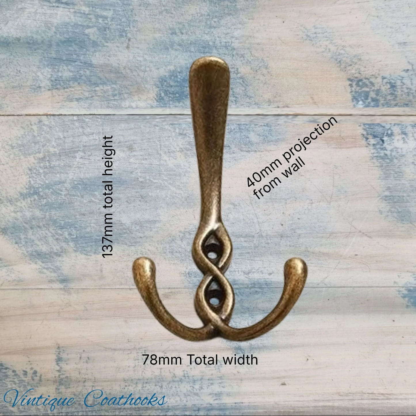 Crossover Antique Gold Large 3 Prong Coat Hook 137mm - Vintique Concepts