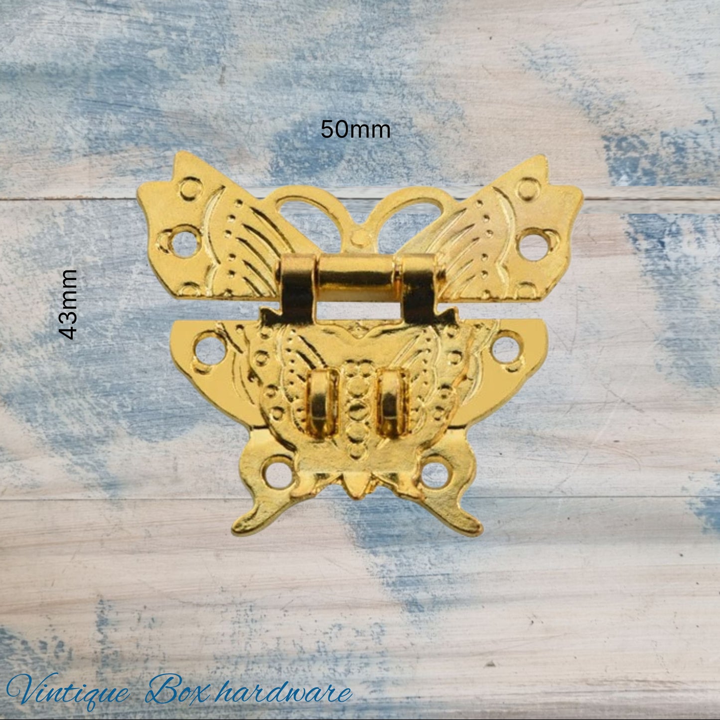 Victorian wooden chest Bright Gold butterfly latch 50mm x 43mm