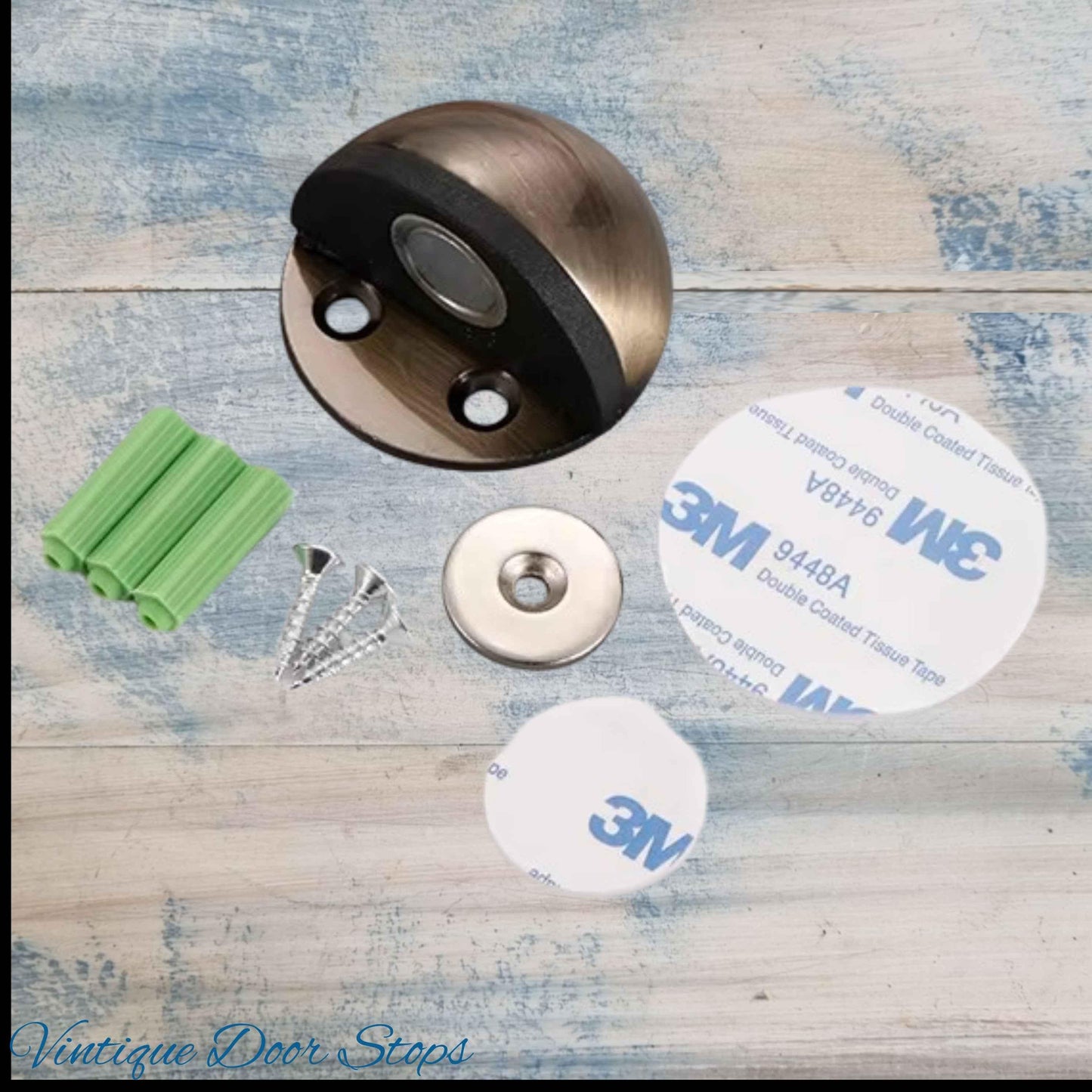 Antique Bronze Stainless Steel Oval Floor Magnetic Rubber Door Stop-NEW - Vintique Concepts
