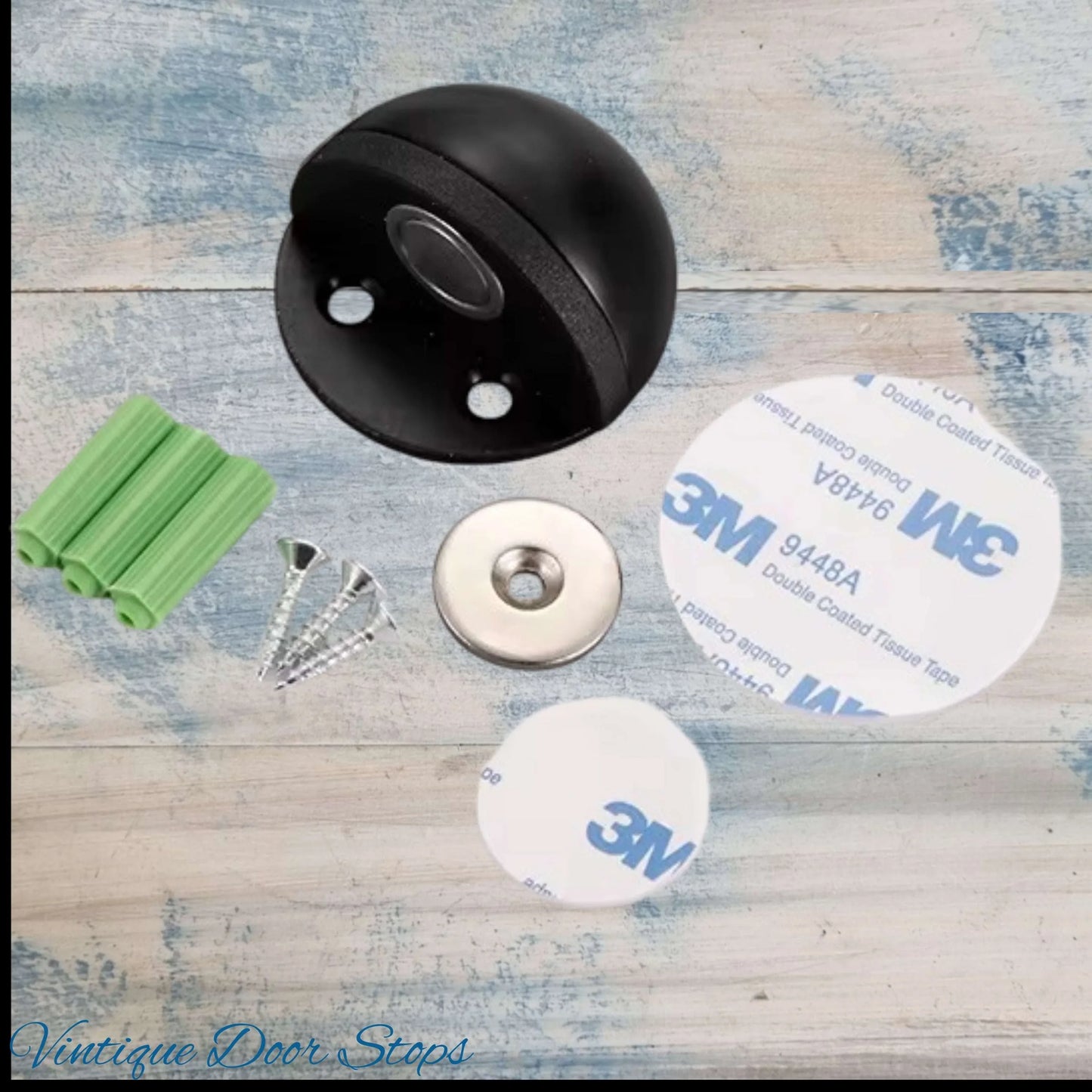 Black Stainless Steel Oval Floor Magnetic Rubber Door Stop-NEW - Vintique Concepts