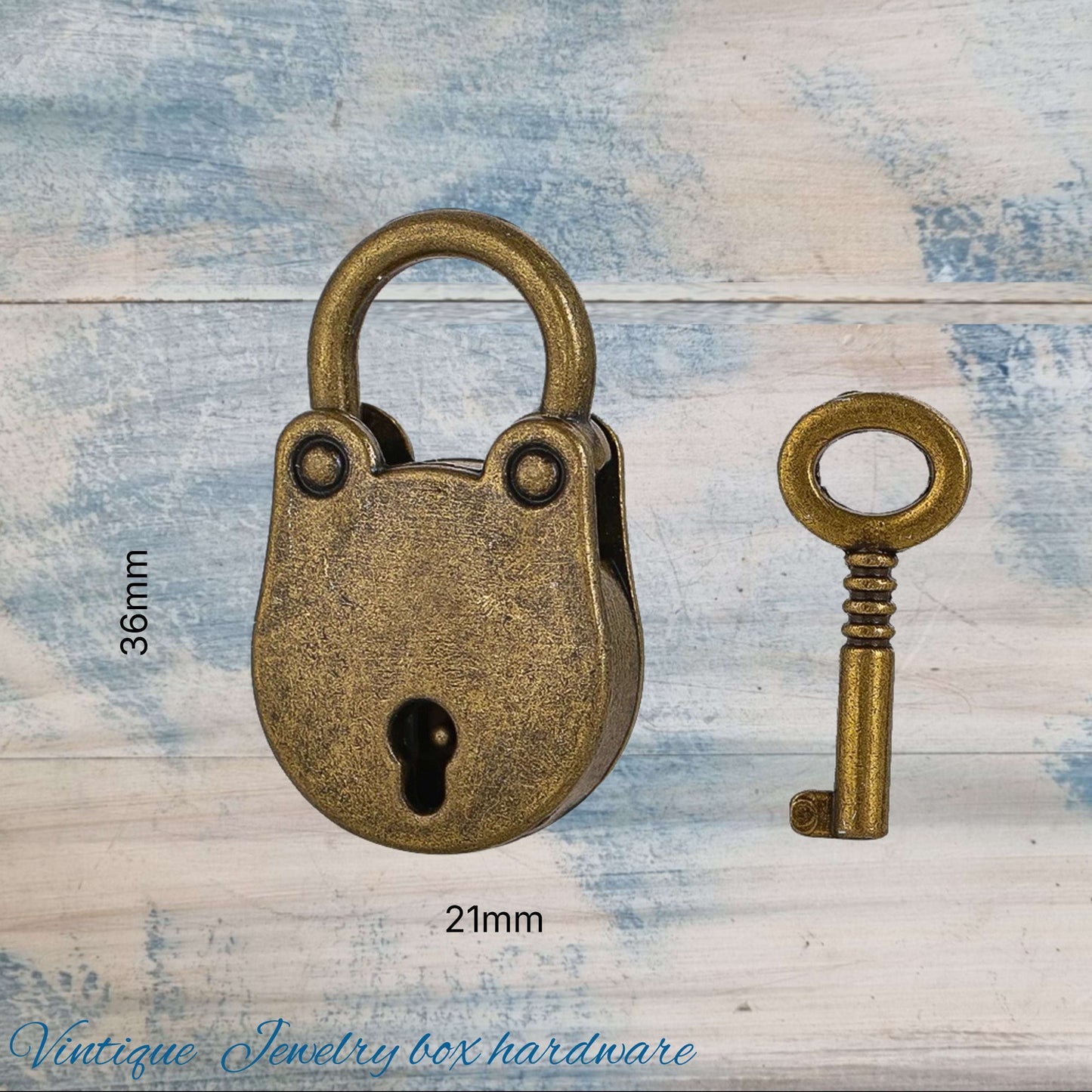 jewelry Box Padlock Antique Gold with Key 36mm x 21mm