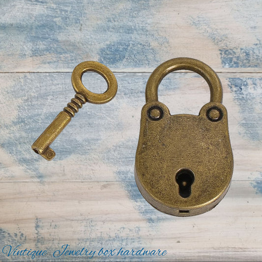 jewelry Box Padlock Antique Gold with Key 36mm x 21mm
