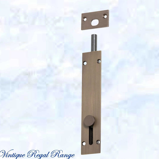 Reverse Sliding Barrel Bolt Antiqued Brass -150x32mm - Vintique Concepts