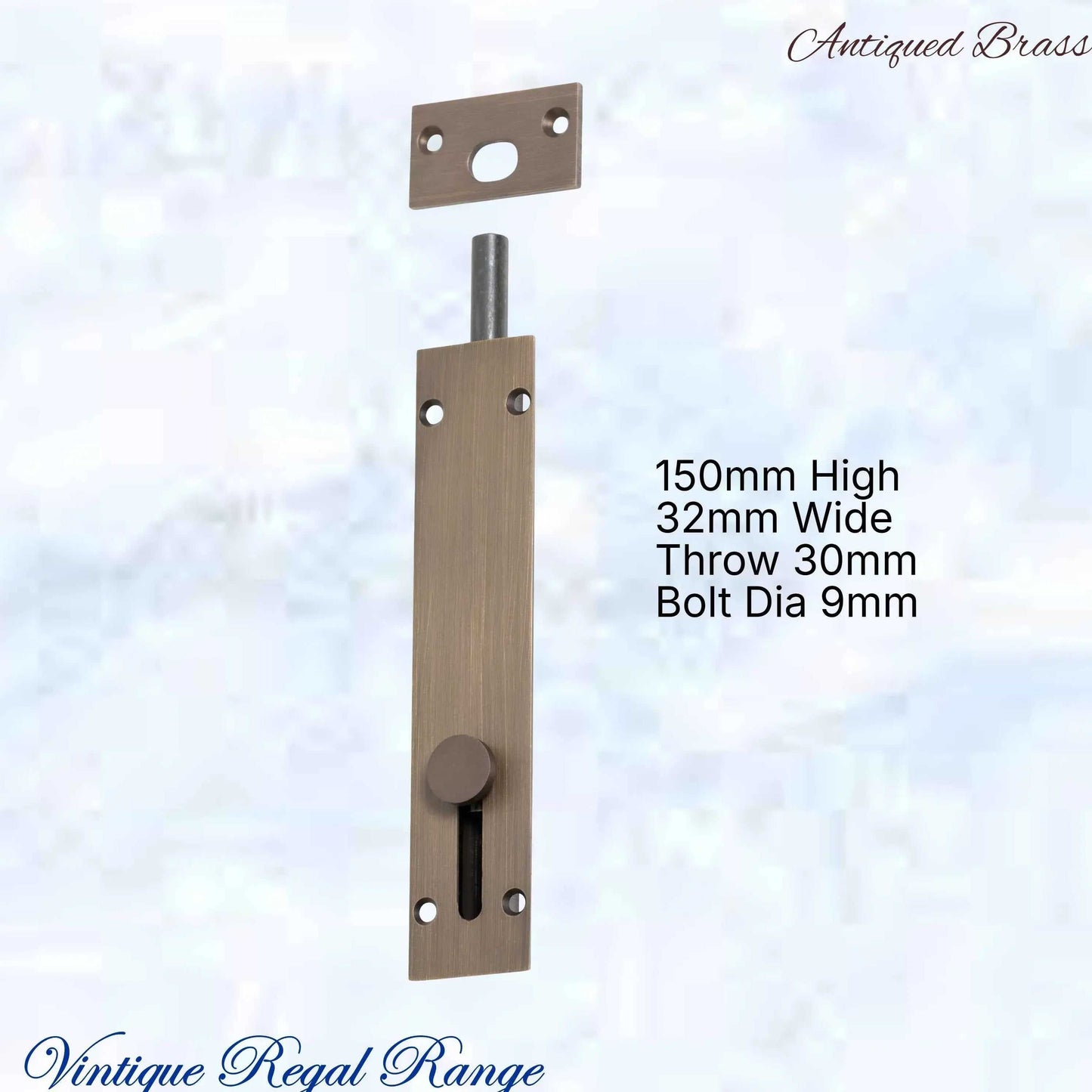 Reverse Sliding Barrel Bolt Antiqued Brass -150x32mm - Vintique Concepts
