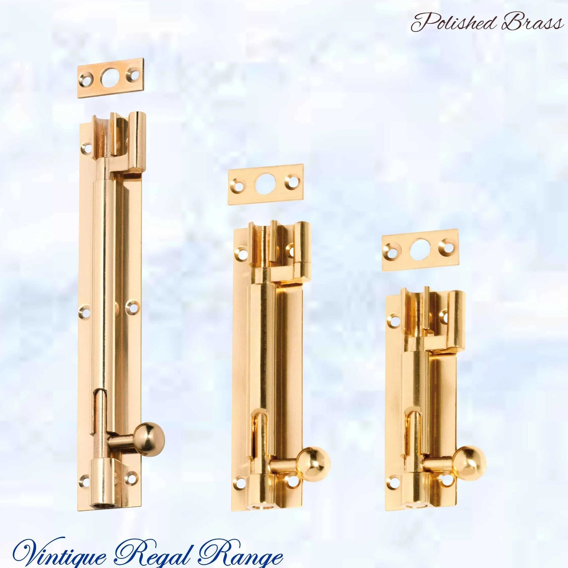 Greytown Offset polished brass sliding bolt (3 Sizes) - Vintique Concepts
