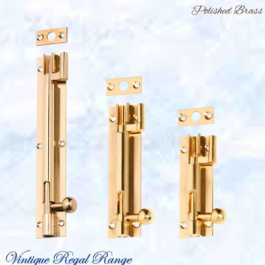 Greytown Offset polished brass sliding bolt (3 Sizes) - Vintique Concepts