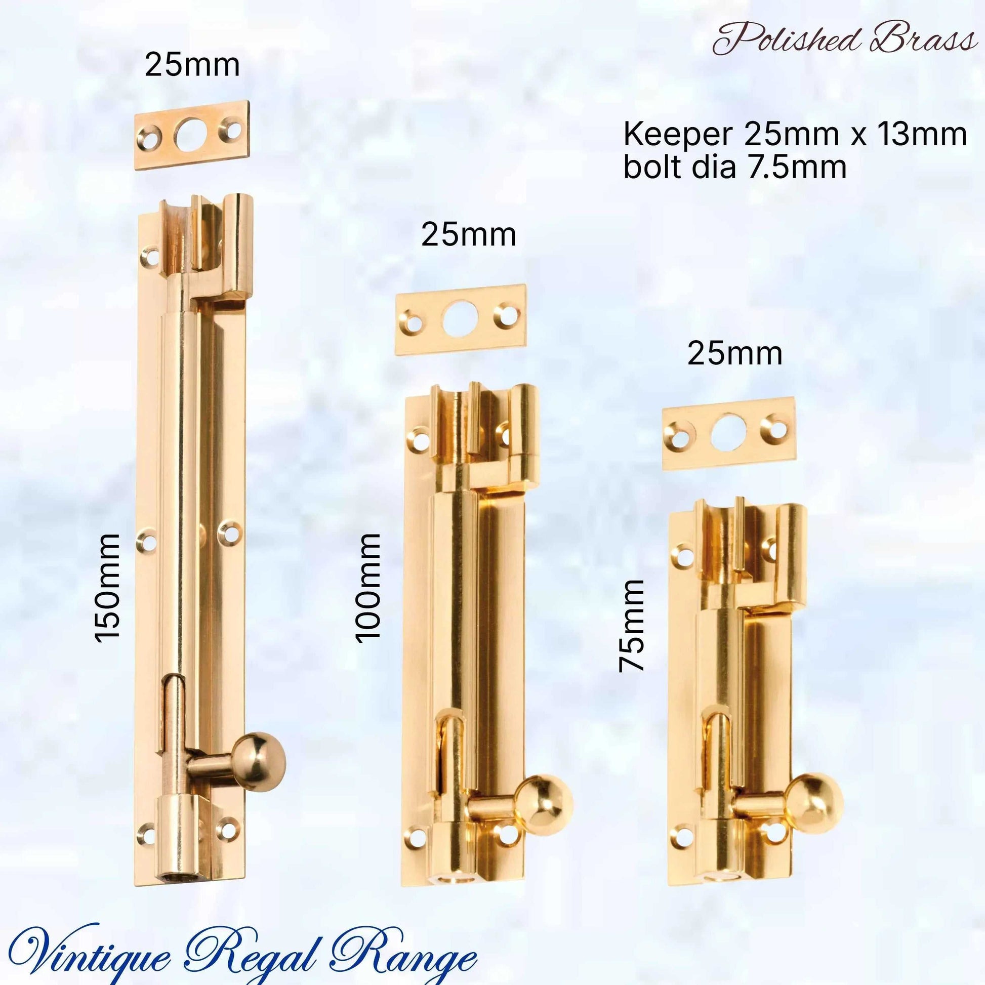 Greytown Offset polished brass sliding bolt (3 Sizes) - Vintique Concepts