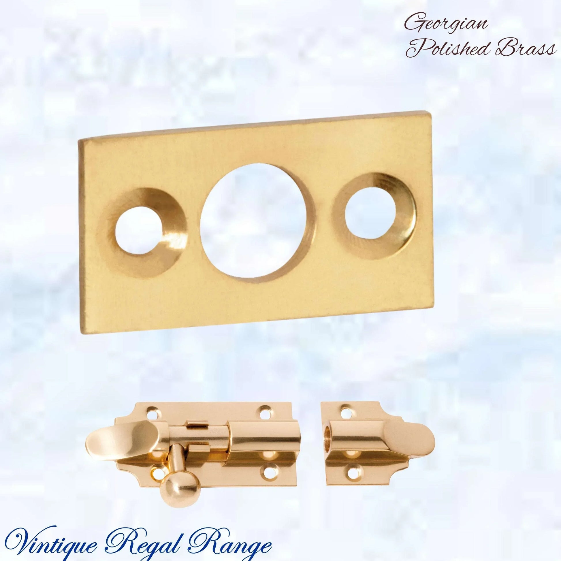 Georgian sliding Barrel Bolt Polished Brass w/wide keeper -3 sizes - Vintique Concepts