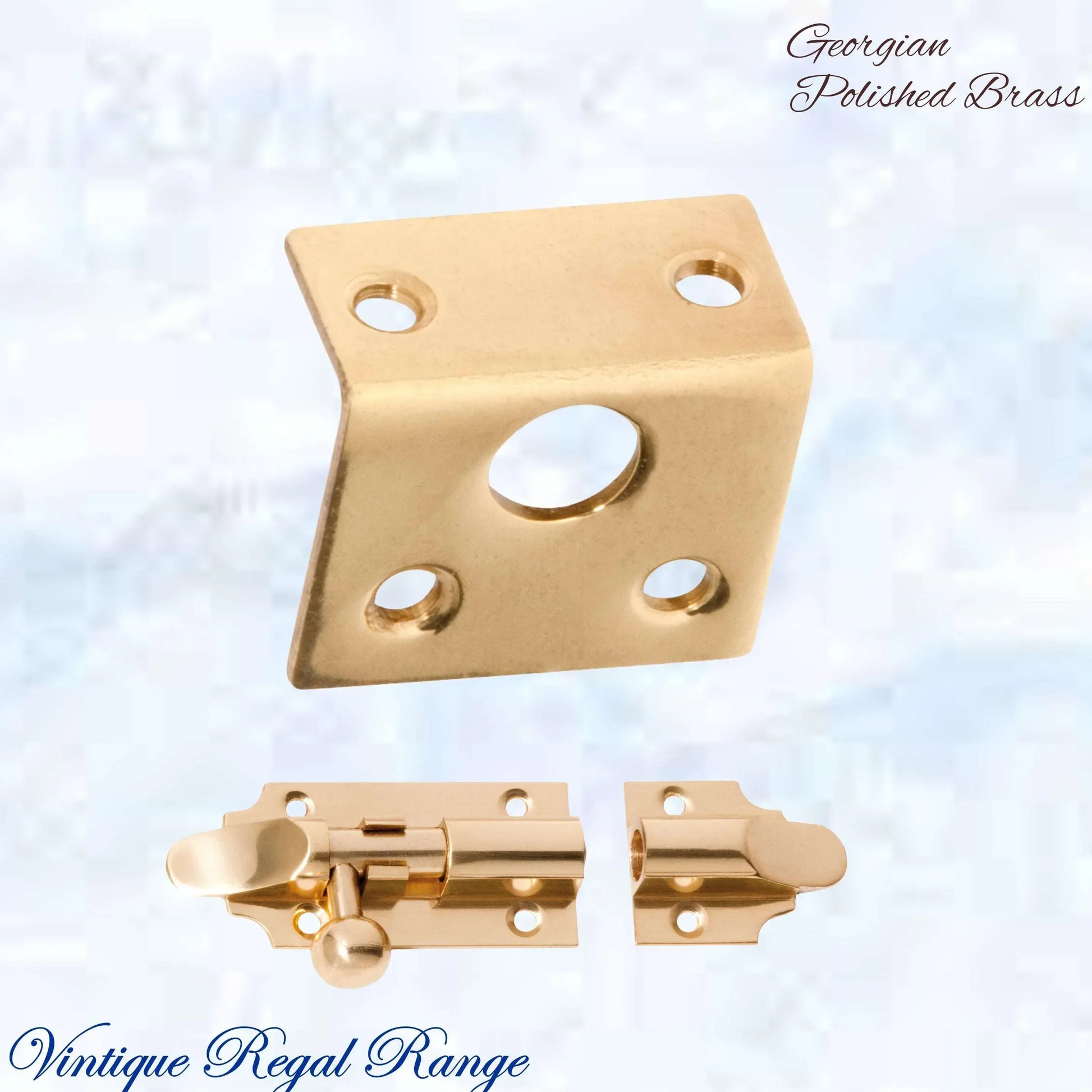 Georgian sliding Barrel Bolt Polished Brass w/wide keeper -3 sizes - Vintique Concepts