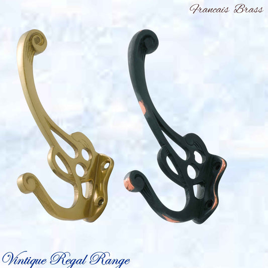 Brass Francais Coat & Hat Hook 115mm x 80mm (2 antique finishes)