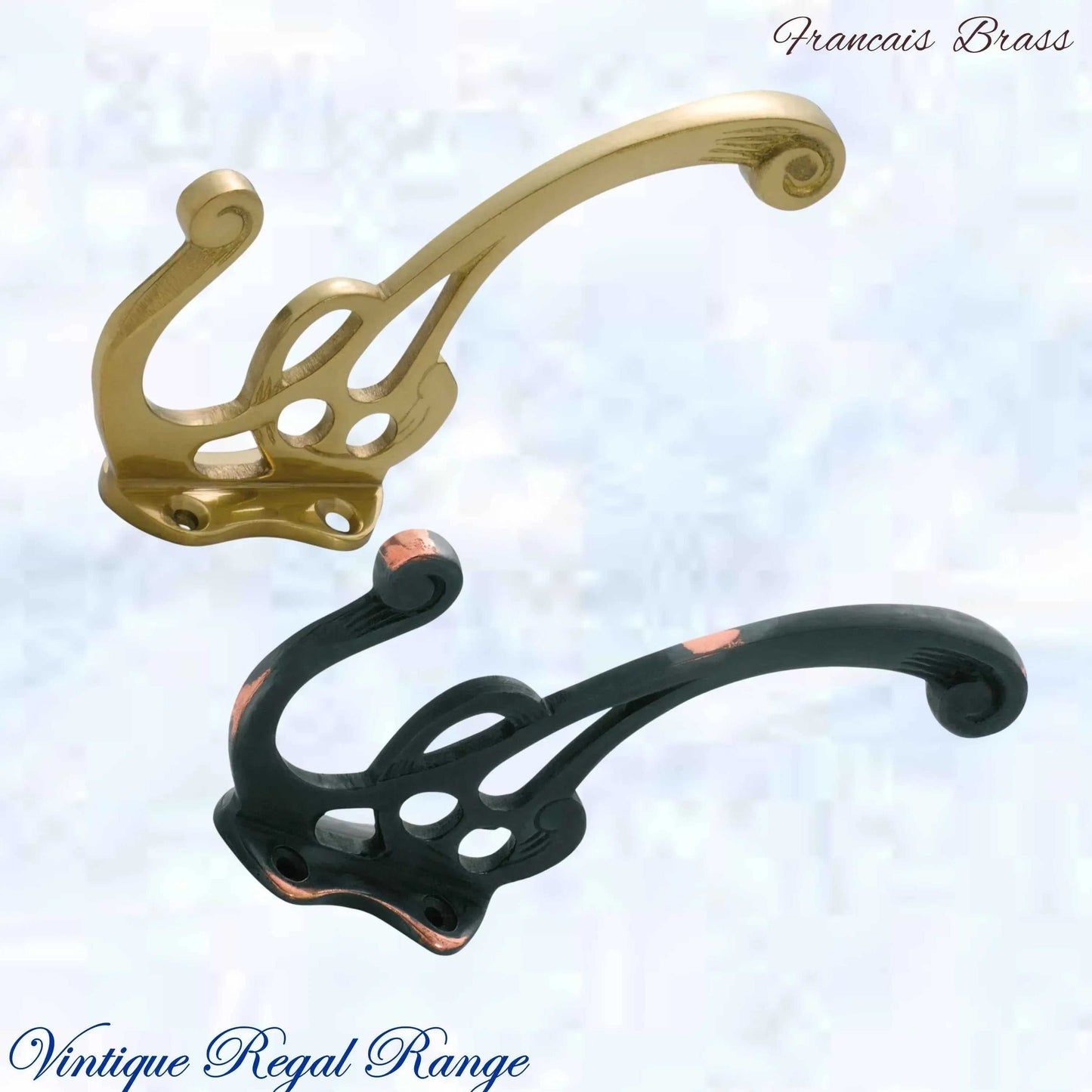 Brass Francais Coat & Hat Hook 115mm x 80mm (2 antique finishes) - Vintique Concepts