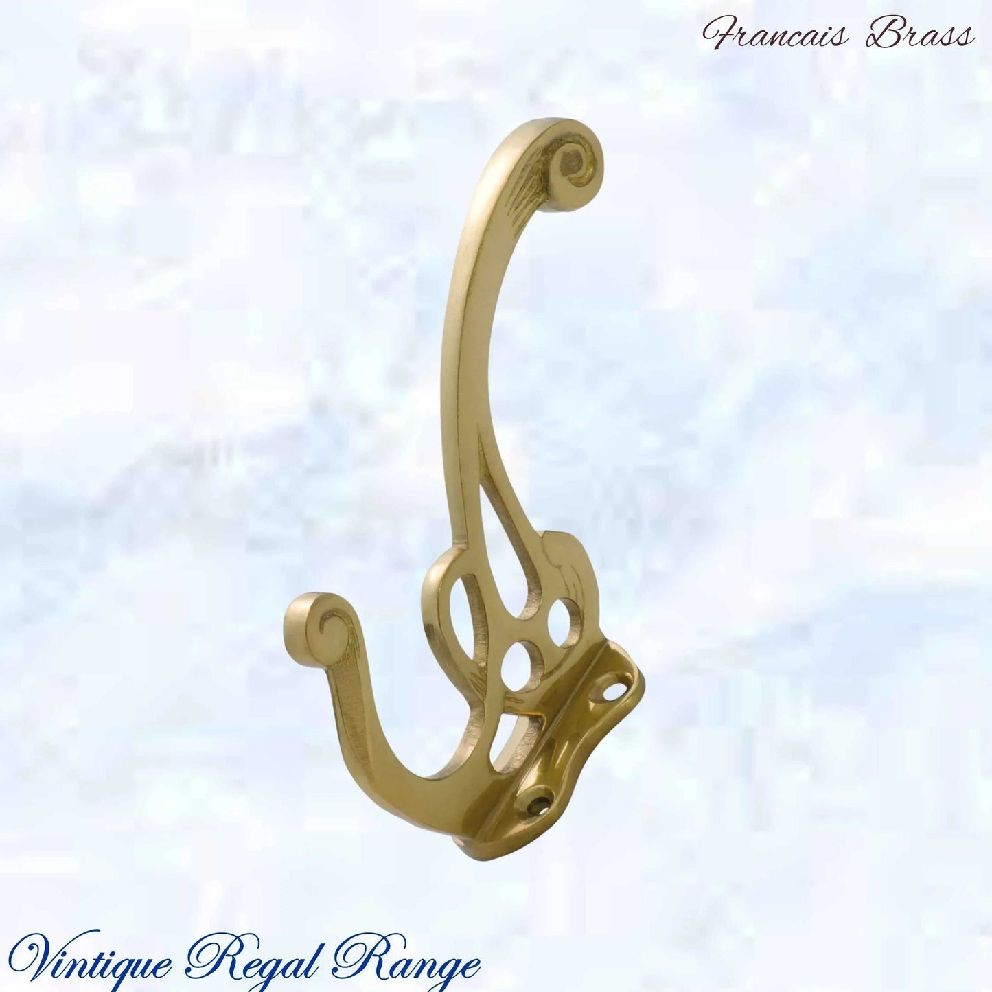 Brass Francais Coat & Hat Hook 115mm x 80mm (2 antique finishes) - Vintique Concepts