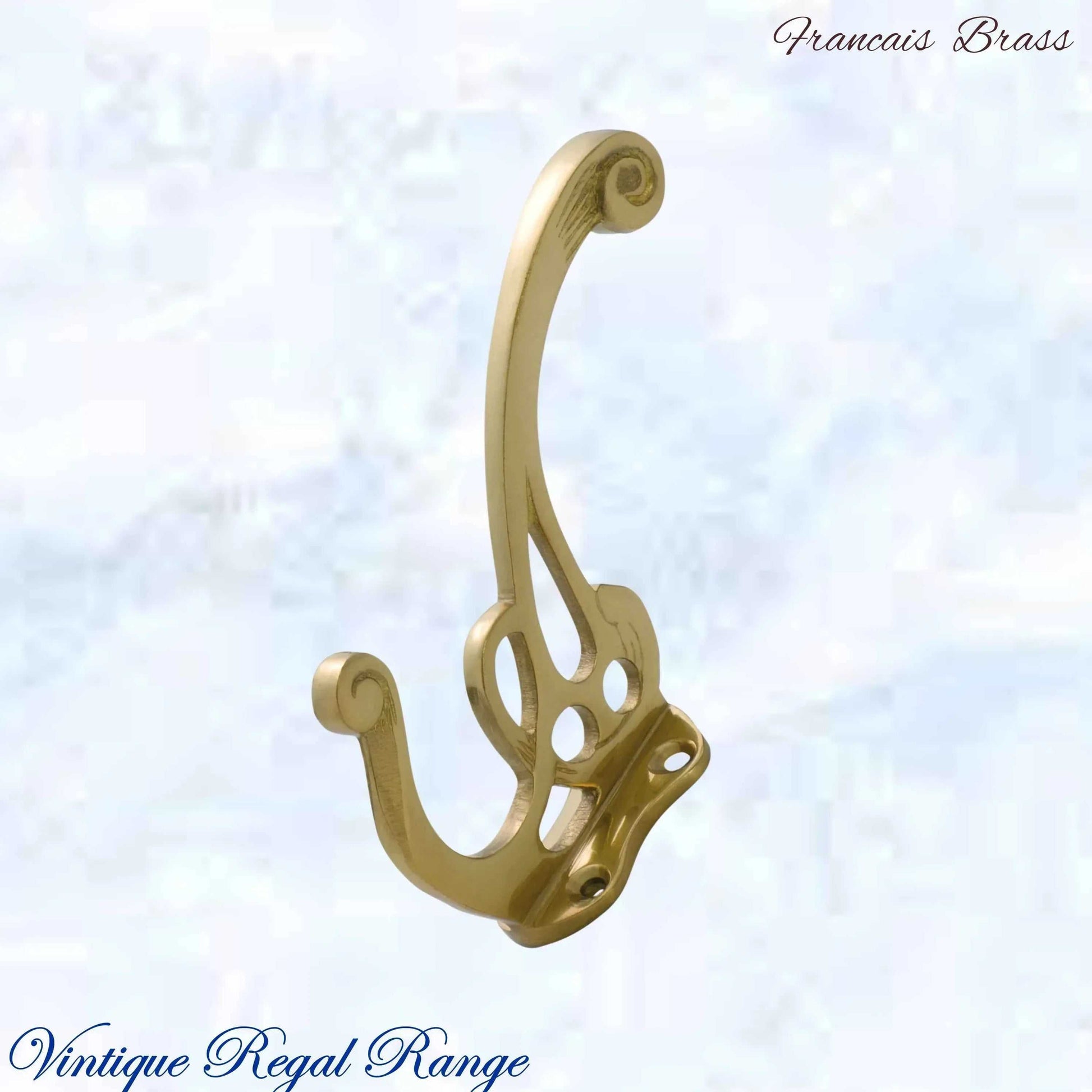 Brass Francais Coat & Hat Hook 115mm x 80mm (2 antique finishes) - Vintique Concepts