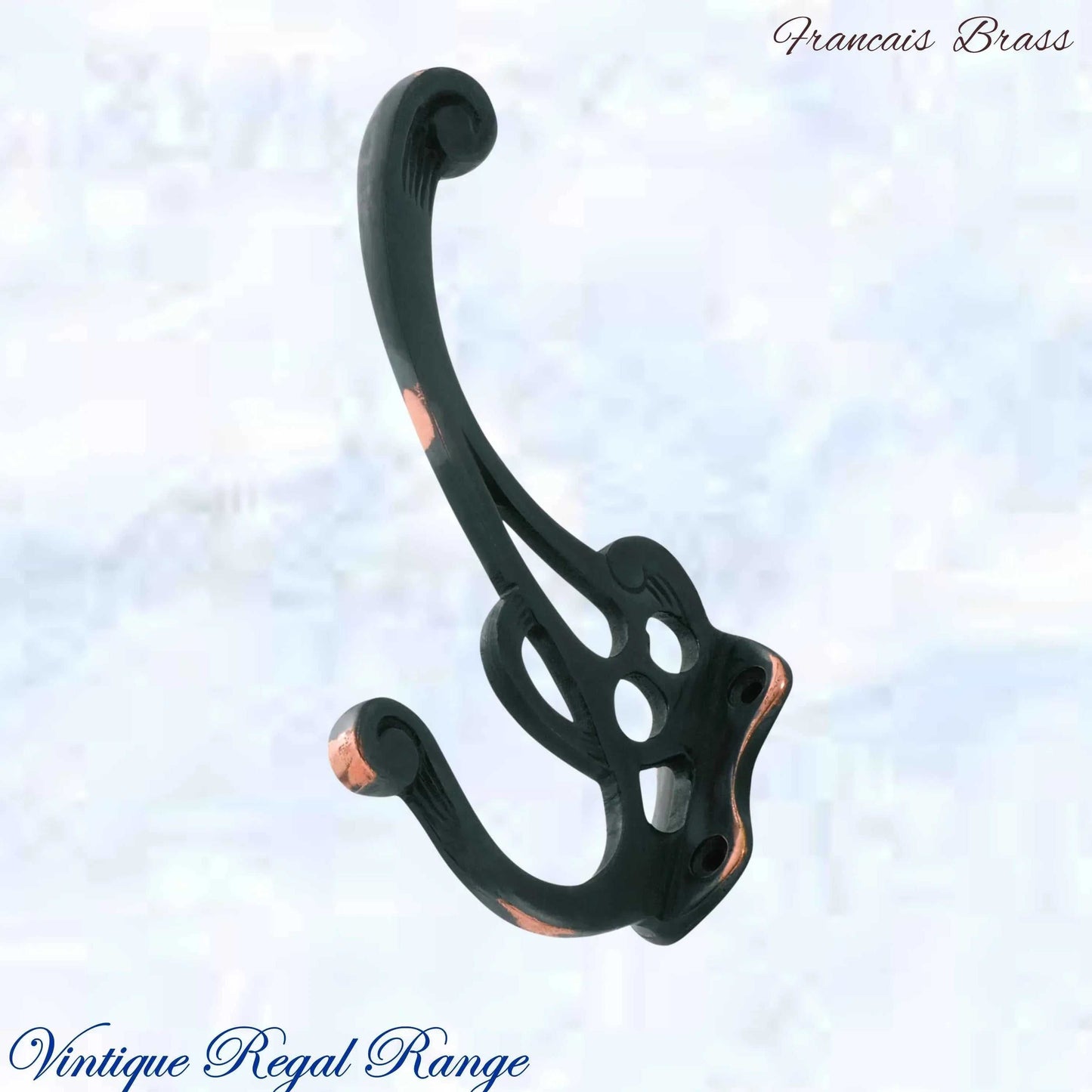 Brass Francais Coat & Hat Hook 115mm x 80mm (2 antique finishes) - Vintique Concepts