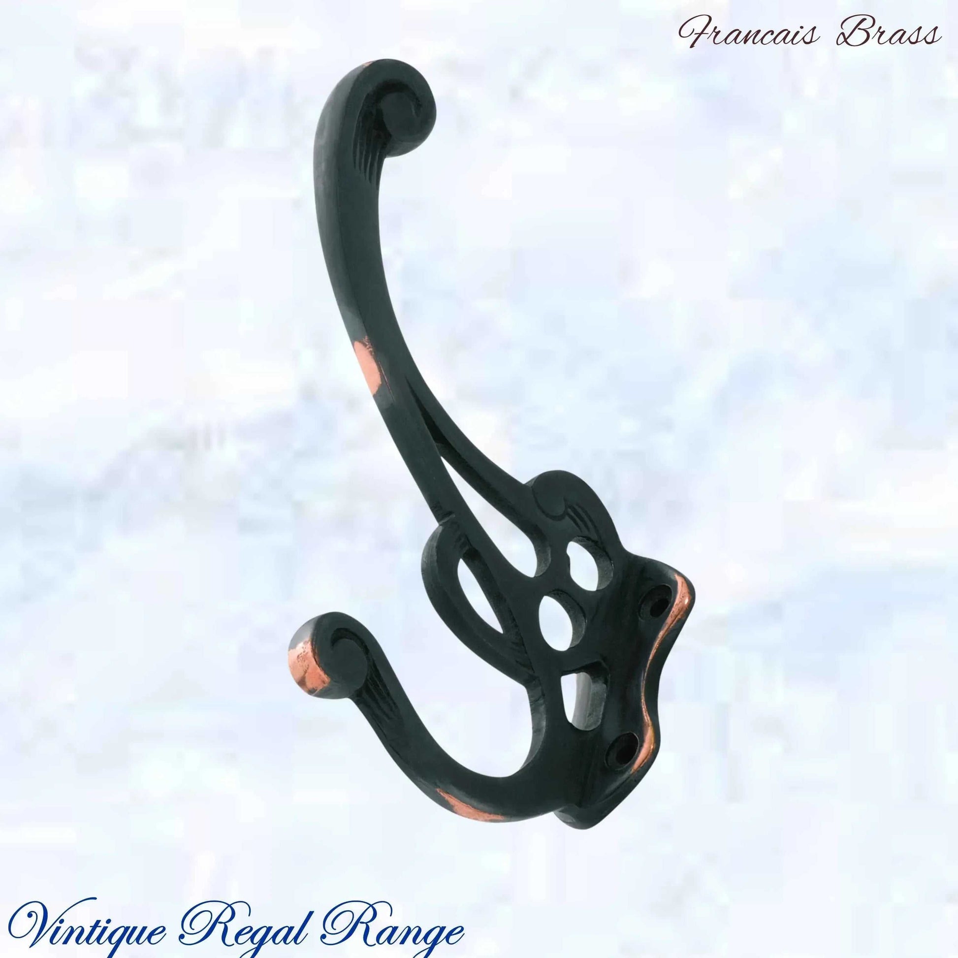 Brass Francais Coat & Hat Hook 115mm x 80mm (2 antique finishes) - Vintique Concepts