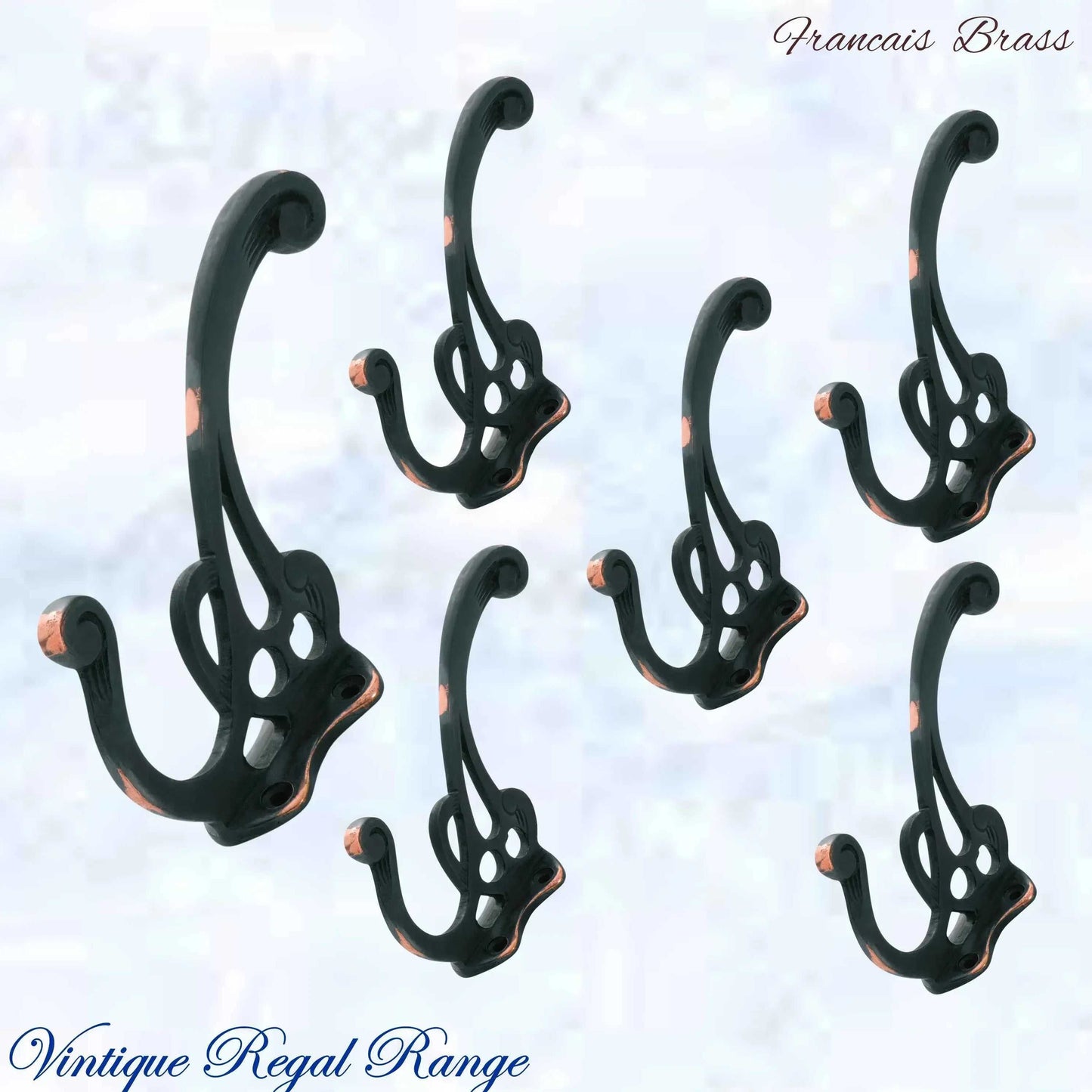 Brass Francais Coat & Hat Hook 115mm x 80mm (2 antique finishes) - Vintique Concepts