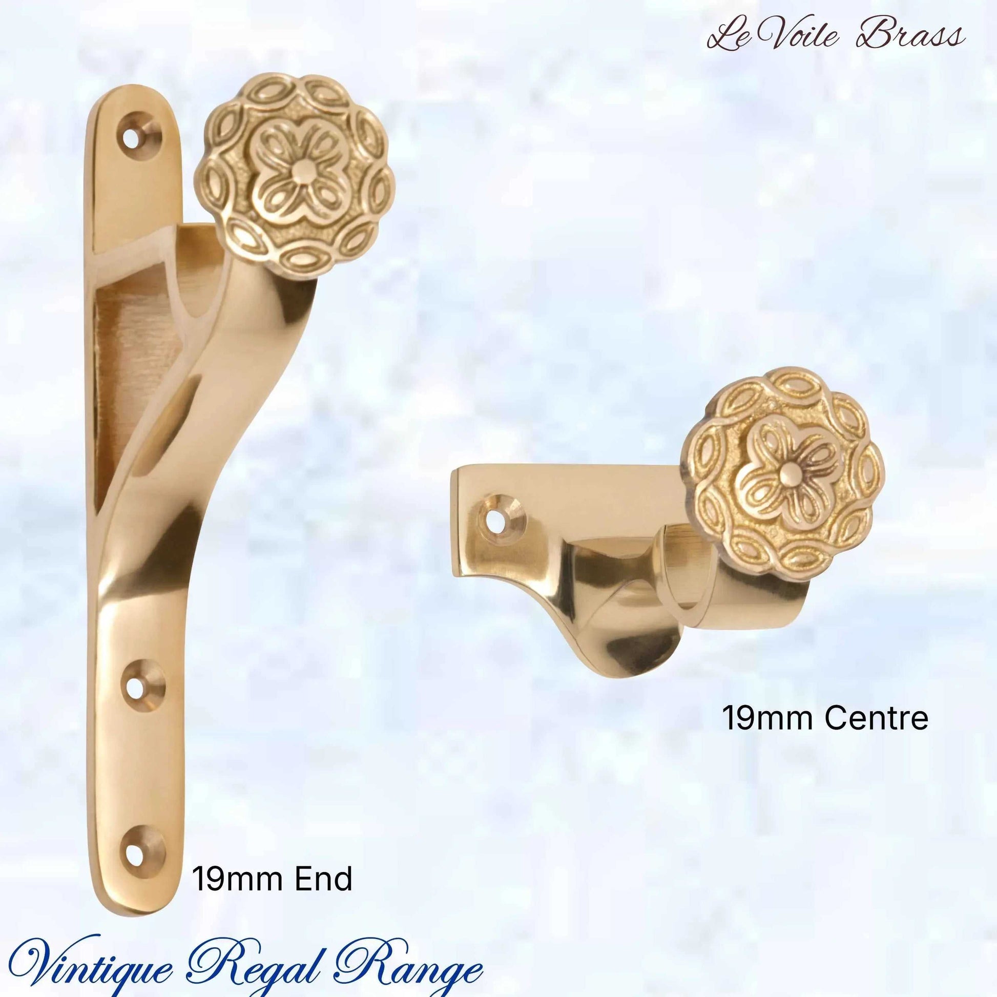 Le Voile Curtain /Drape Brackets Polished Brass (Centre & End) - Vintique Concepts