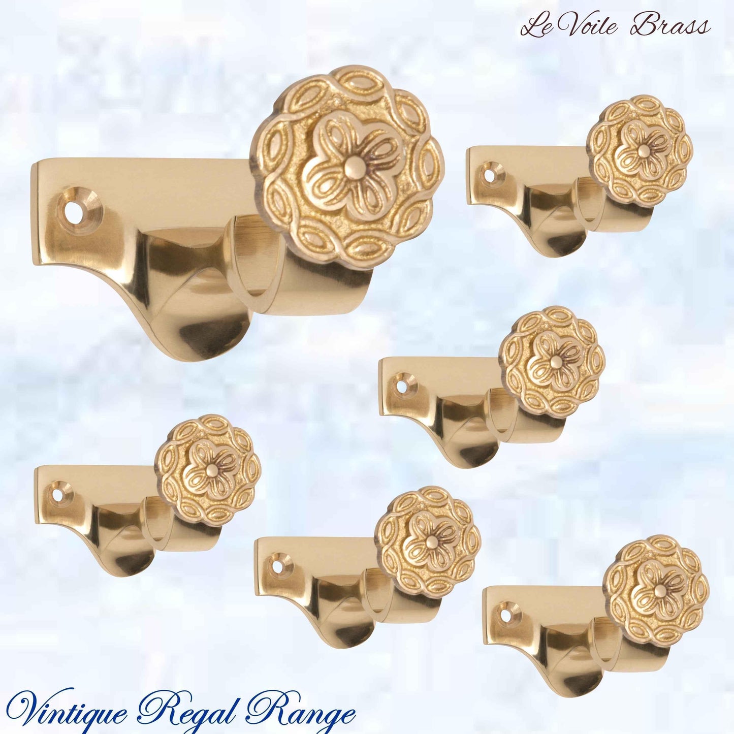 Le Voile Curtain /Drape Brackets Polished Brass (Centre & End) - Vintique Concepts
