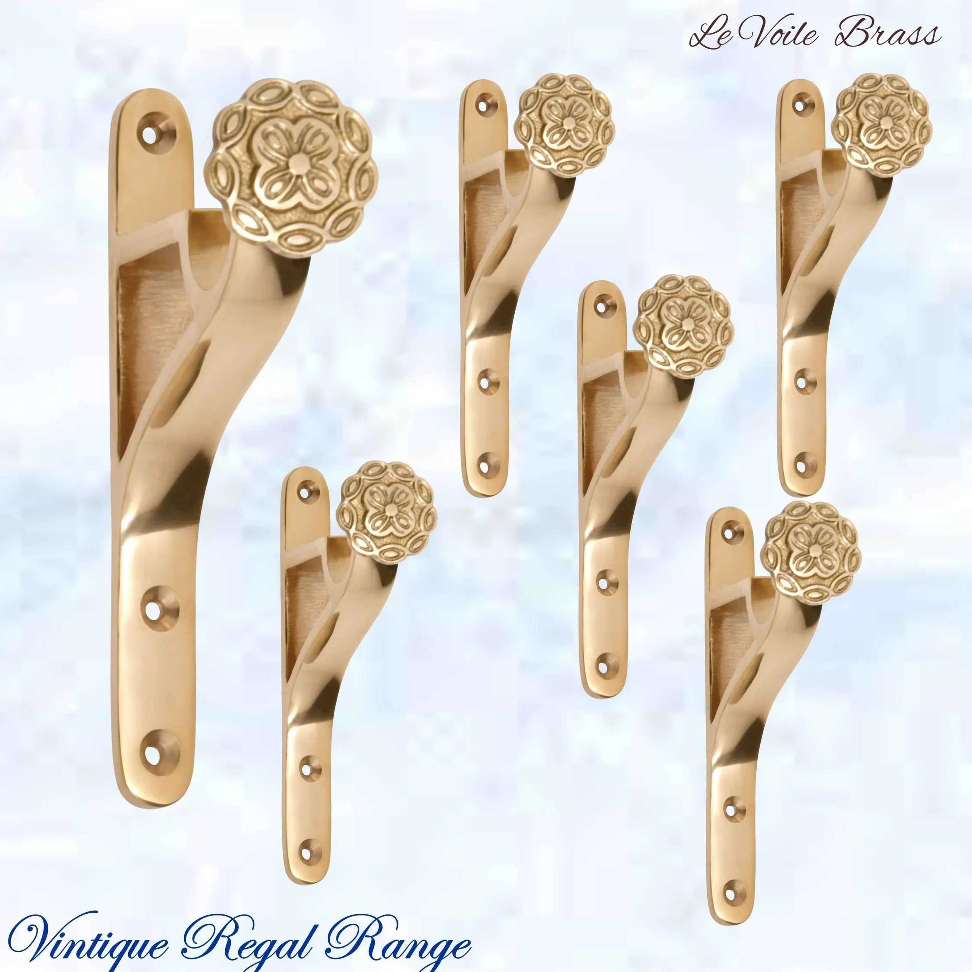Le Voile Curtain /Drape Brackets Polished Brass (Centre & End) - Vintique Concepts
