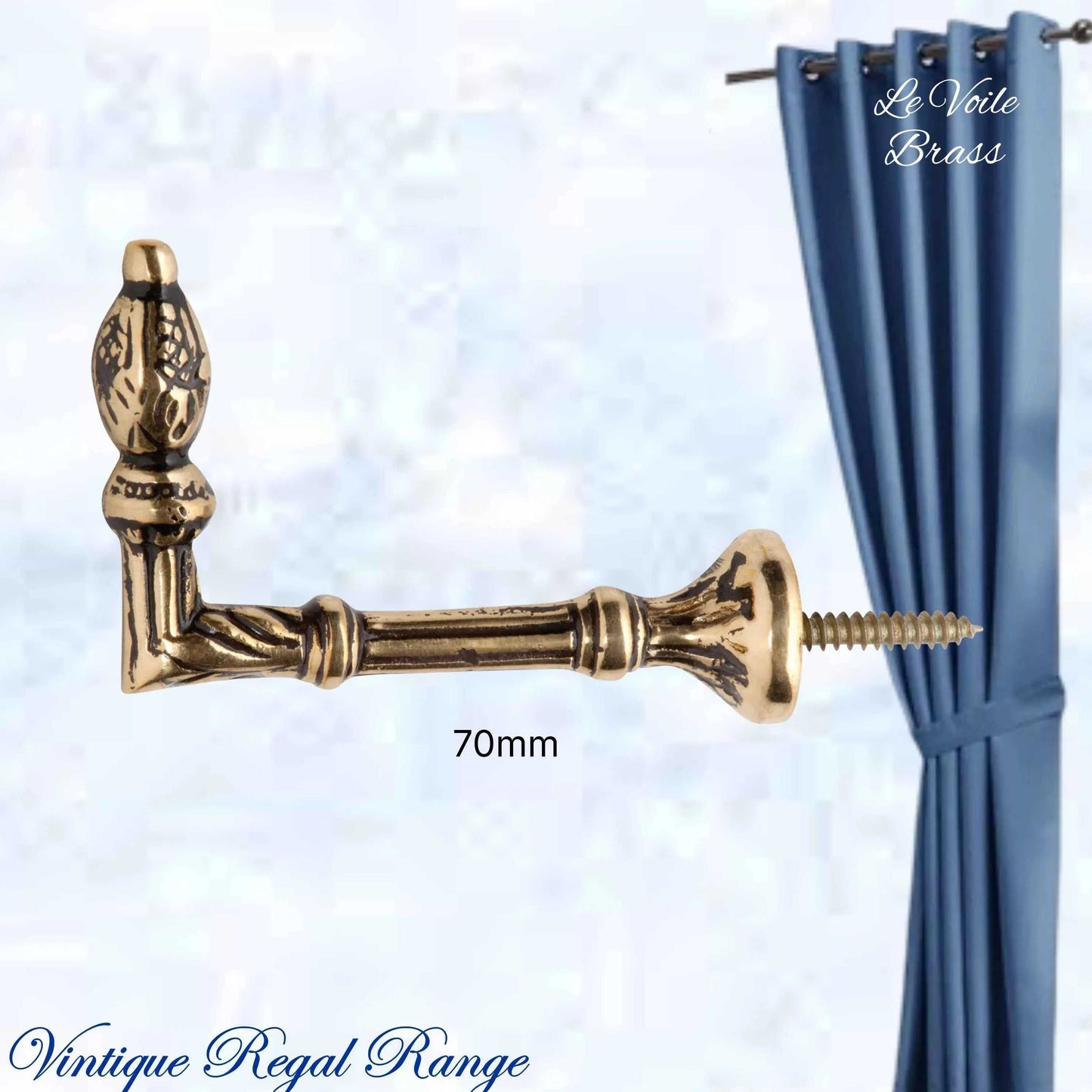 Le Voile Hook or Curtain Tie Back Polished Brass 70mm - Vintique Concepts