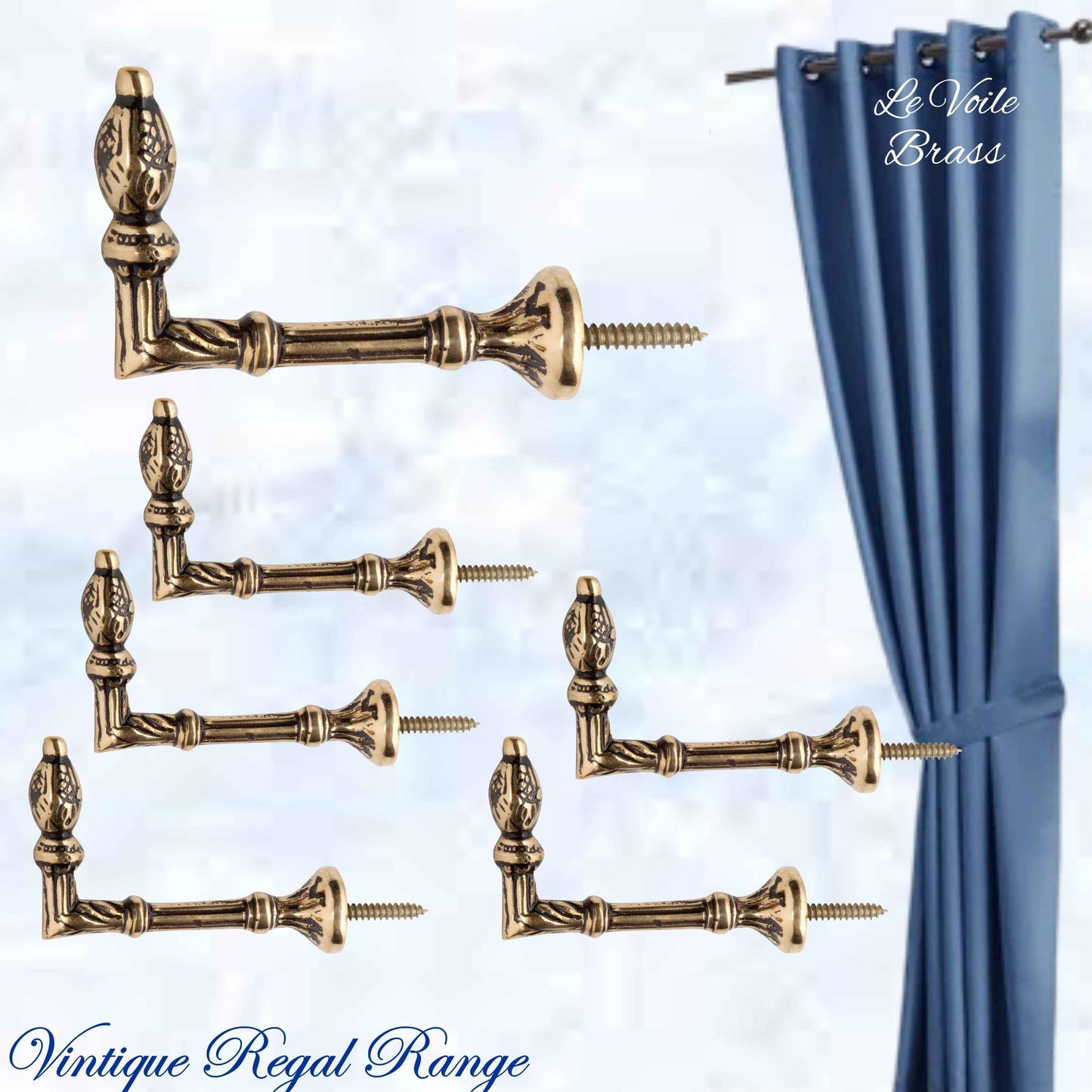 Le Voile Hook or Curtain Tie Back Polished Brass 70mm - Vintique Concepts