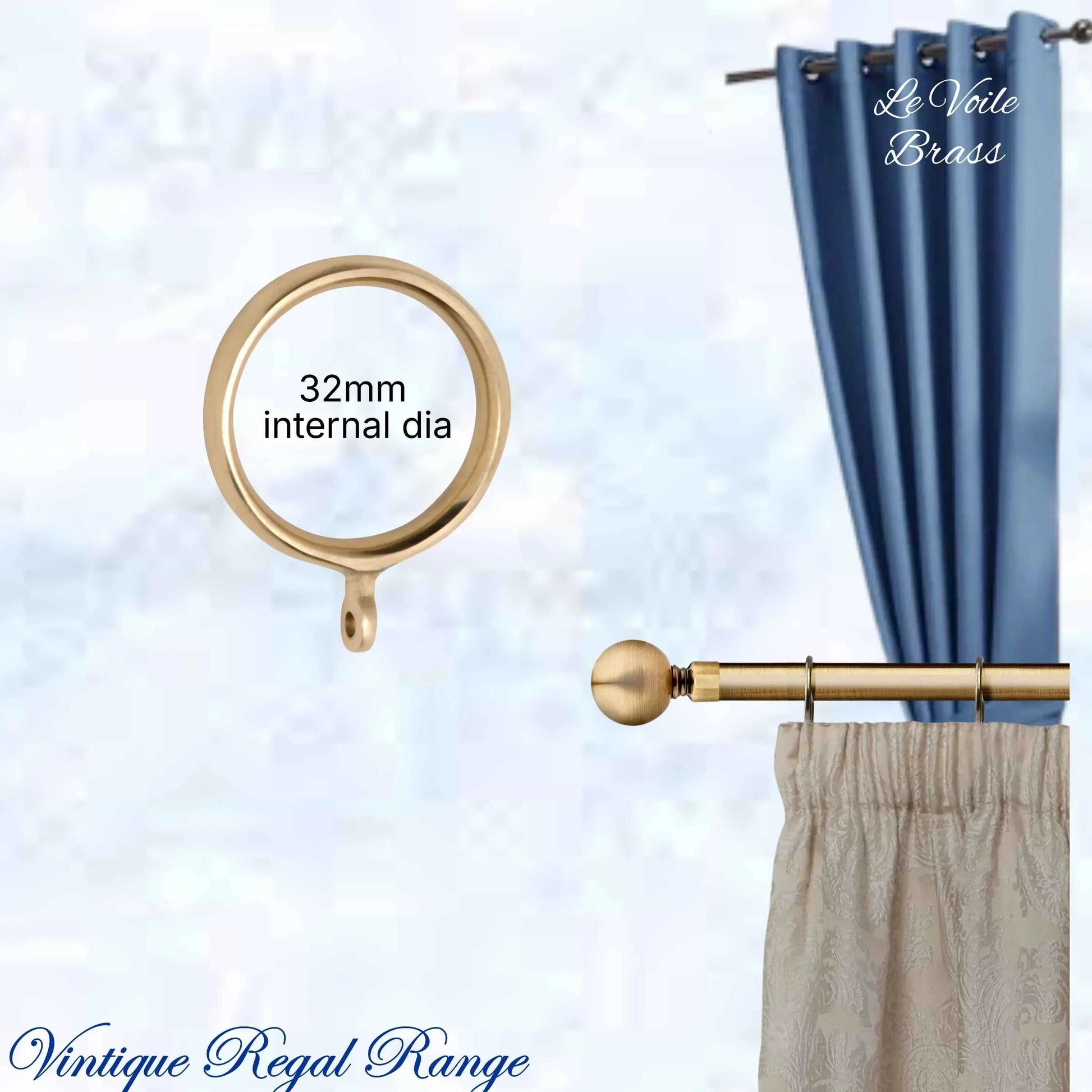 Le Voile Polished Brass Curtain Ring-32mm int dia - Vintique Concepts