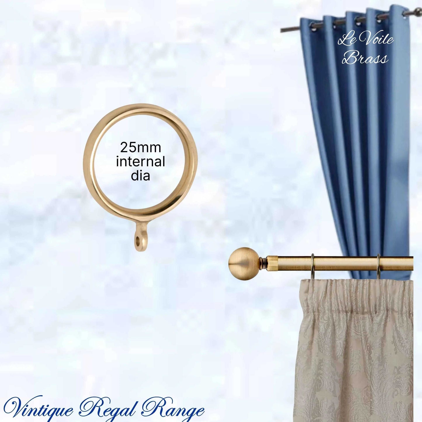 Le Voile Polished Brass Curtain Ring-25mm int dia - Vintique Concepts