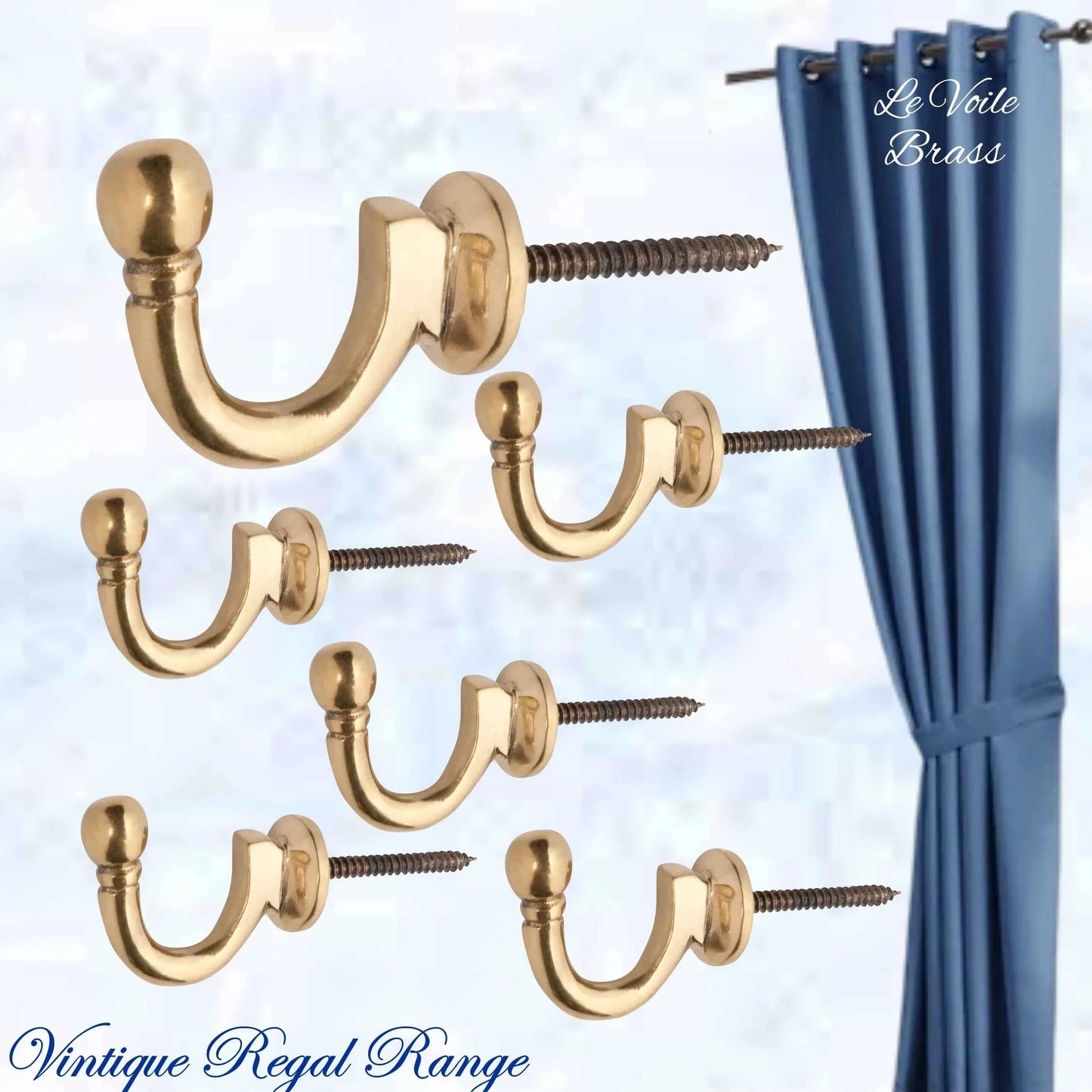 Le Voile Polished Brass acorn Tie back hook 45mm - Vintique Concepts