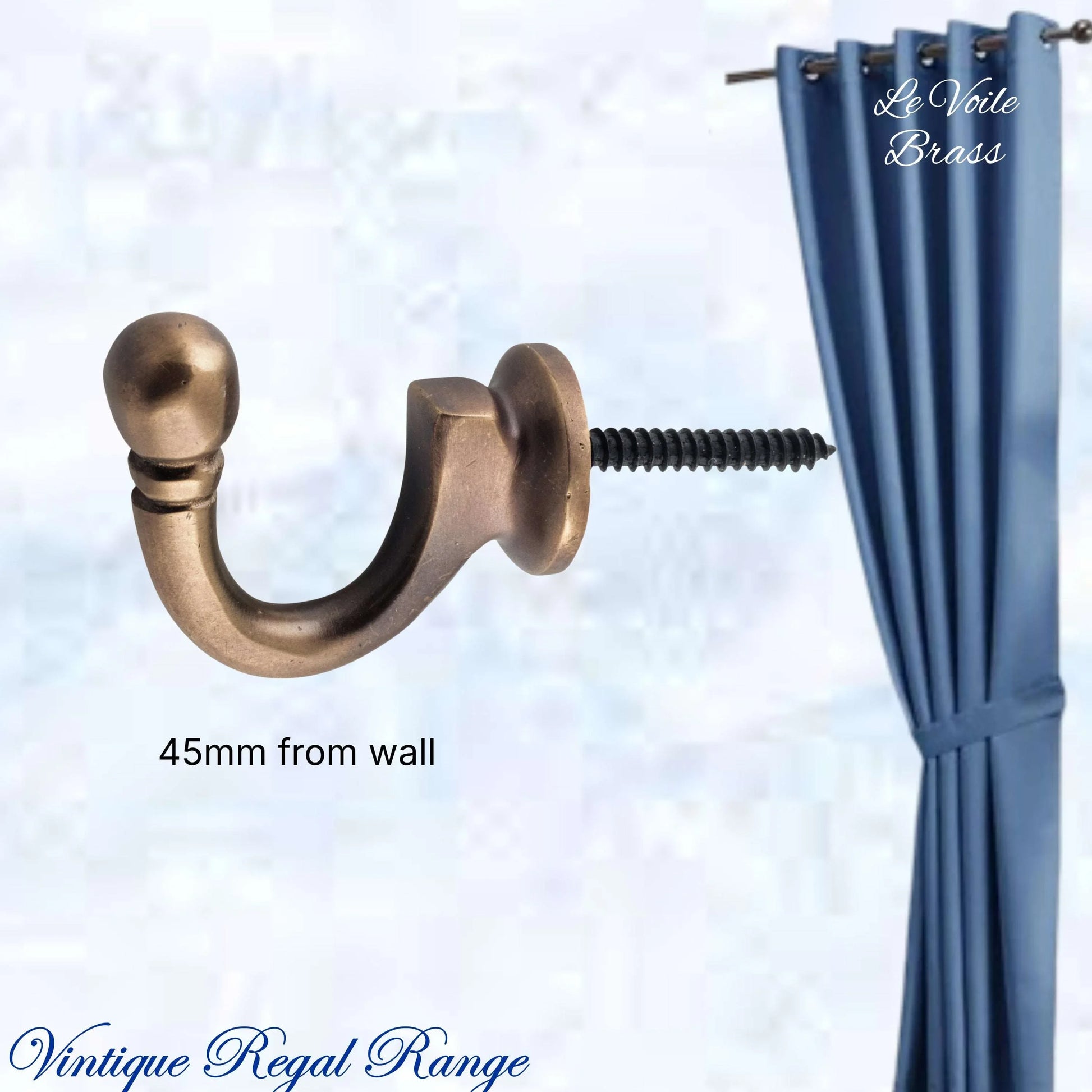 Le Voile Antiqued Brass acorn Tie back hook 45mm - Vintique Concepts