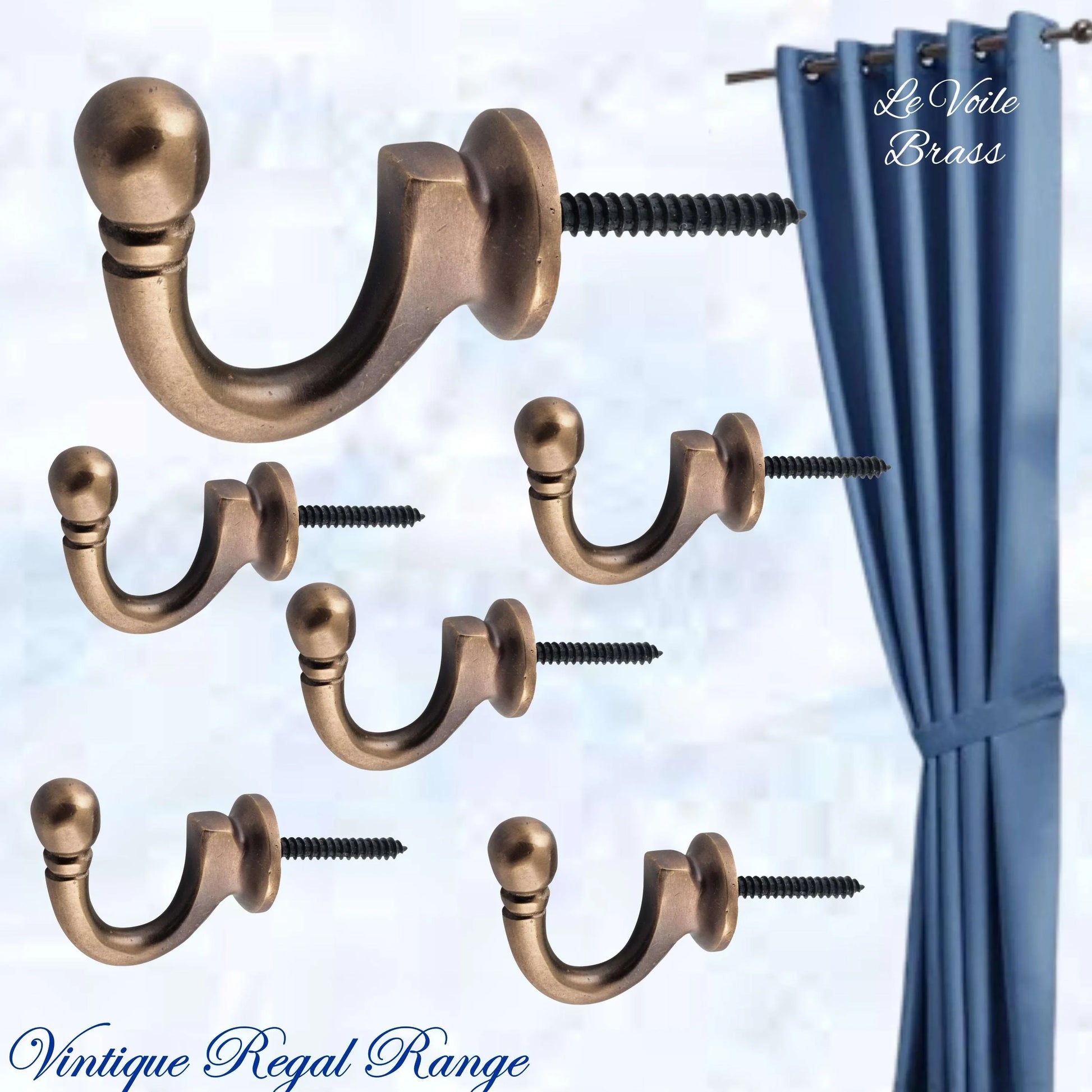 Le Voile Antiqued Brass acorn Tie back hook 45mm - Vintique Concepts