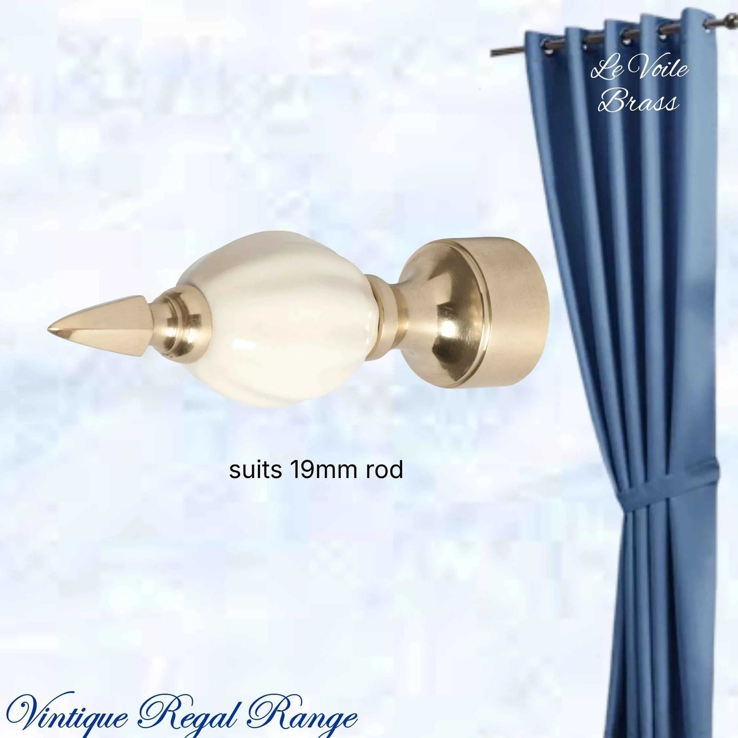 Le Voile Polished Brass / Porcelain Finial (fits 19mm Rod) - Vintique Concepts
