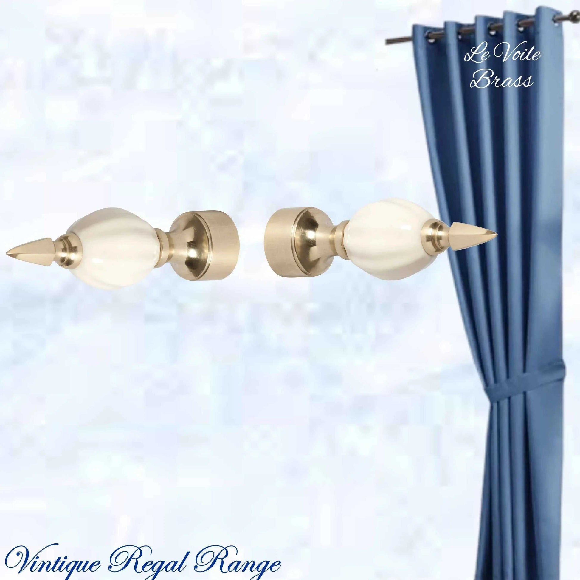 Le Voile Polished Brass / Porcelain Finial (fits 19mm Rod) - Vintique Concepts