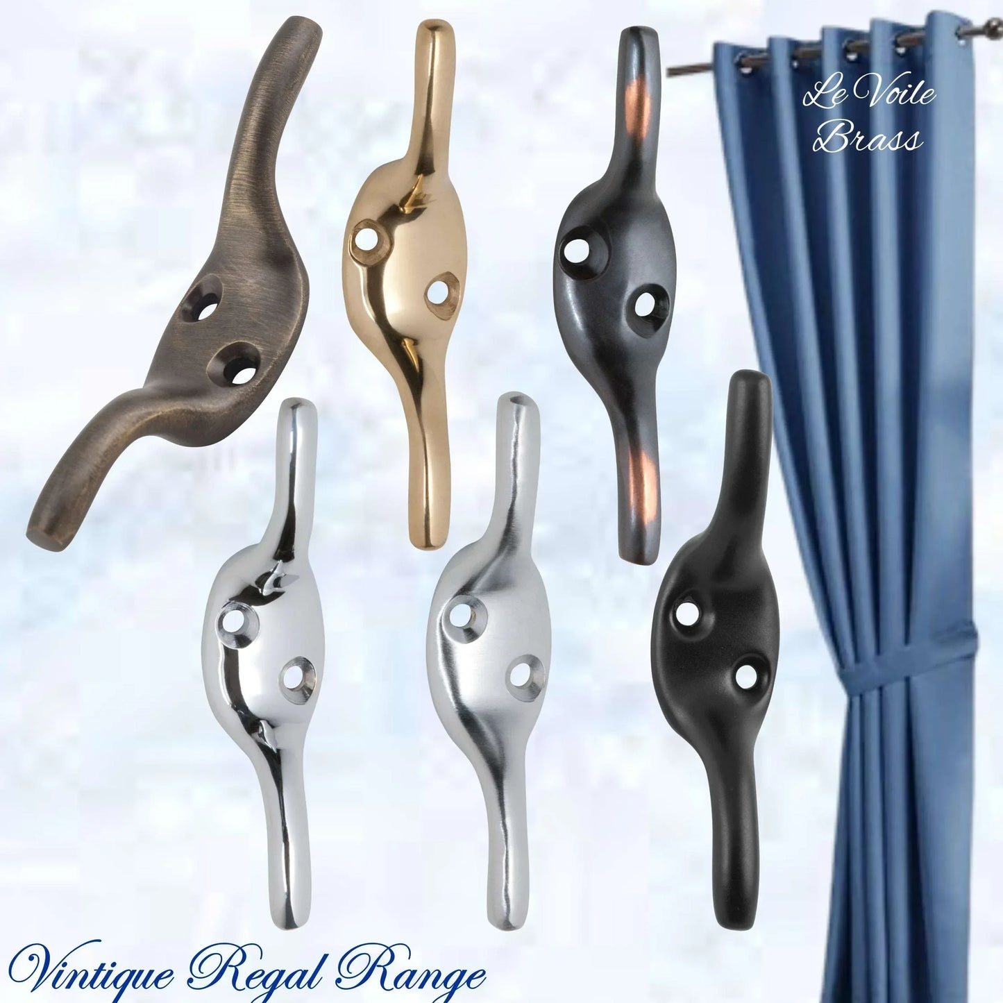 Le Voile Curtain Cleat Hook 75mm High (6 Finishes) - Vintique Concepts