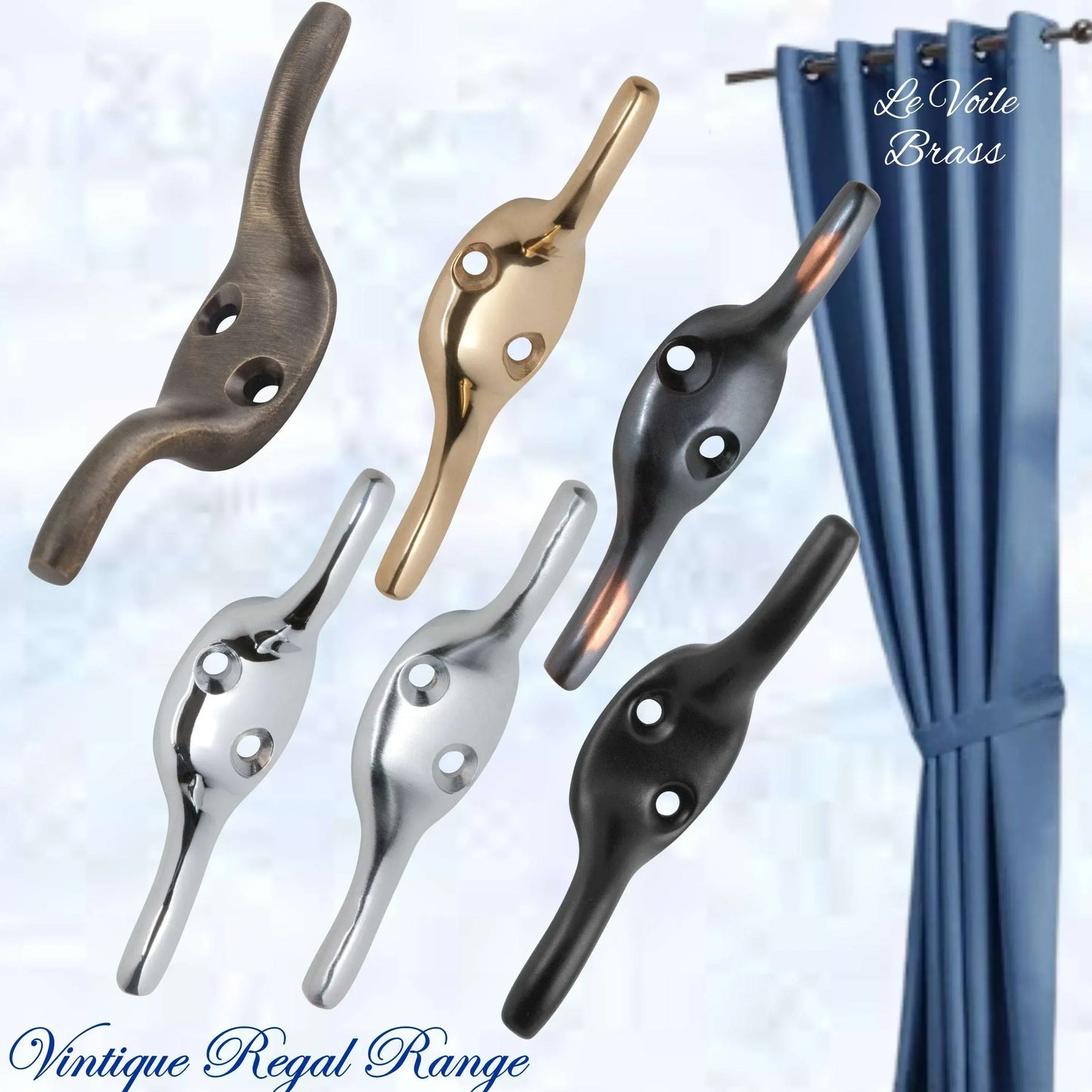 Le Voile Curtain Cleat Hook 75mm High (6 Finishes) - Vintique Concepts