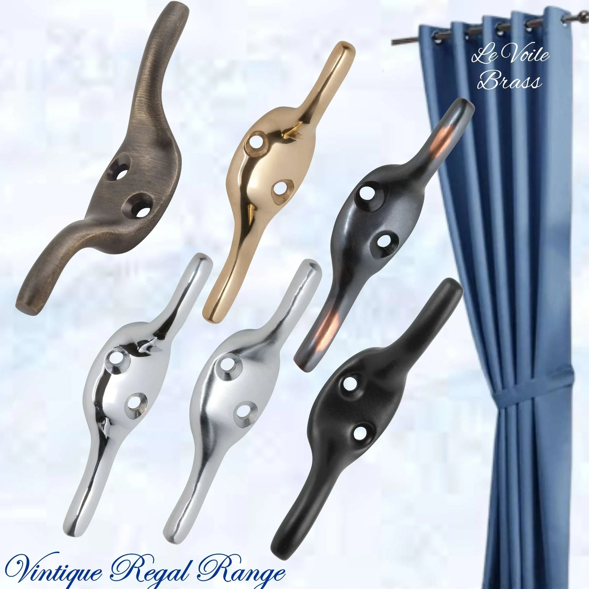 Le Voile Curtain Cleat Hook 75mm High (6 Finishes) - Vintique Concepts