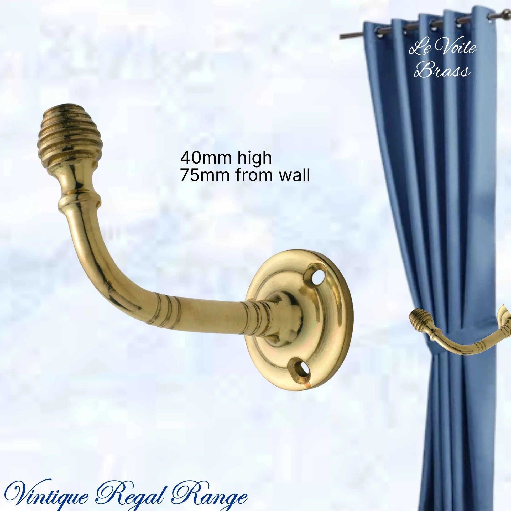 Le Voile Polished Brass beehive tie back hook - Vintique Concepts