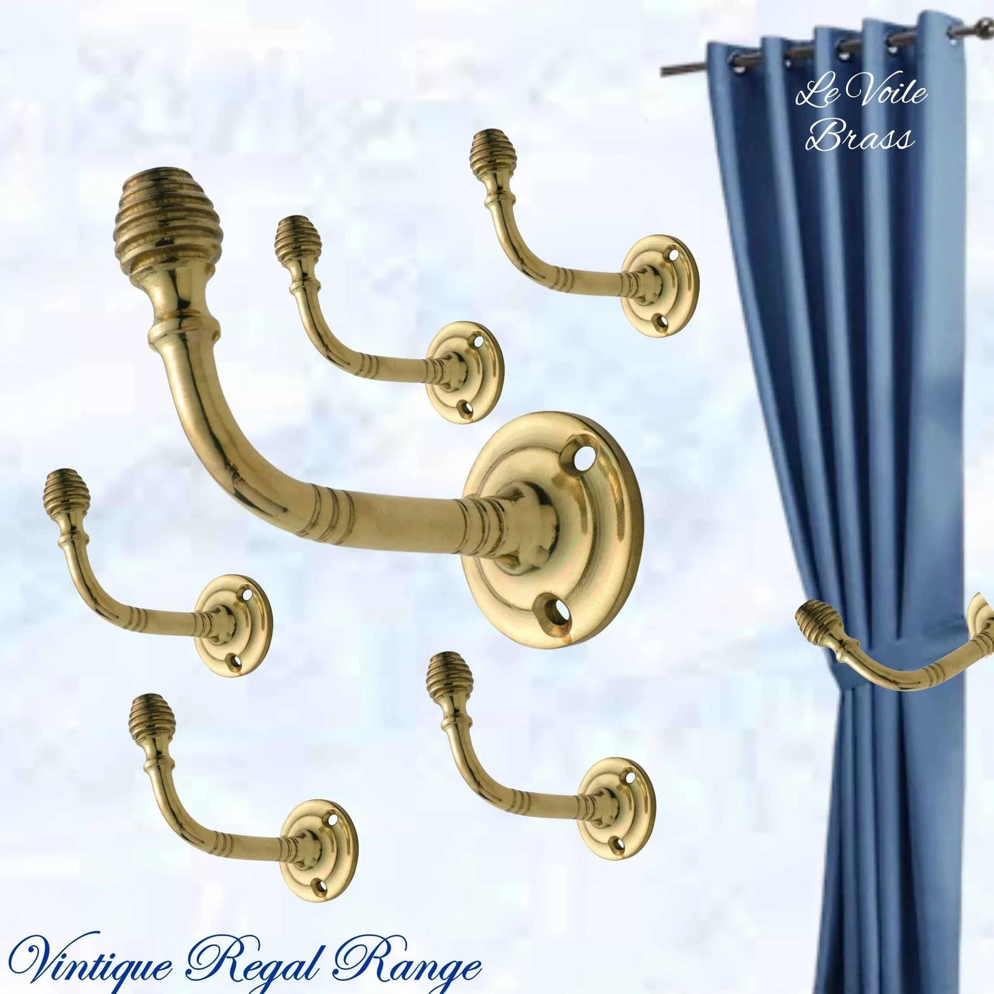 Le Voile Polished Brass beehive tie back hook - Vintique Concepts
