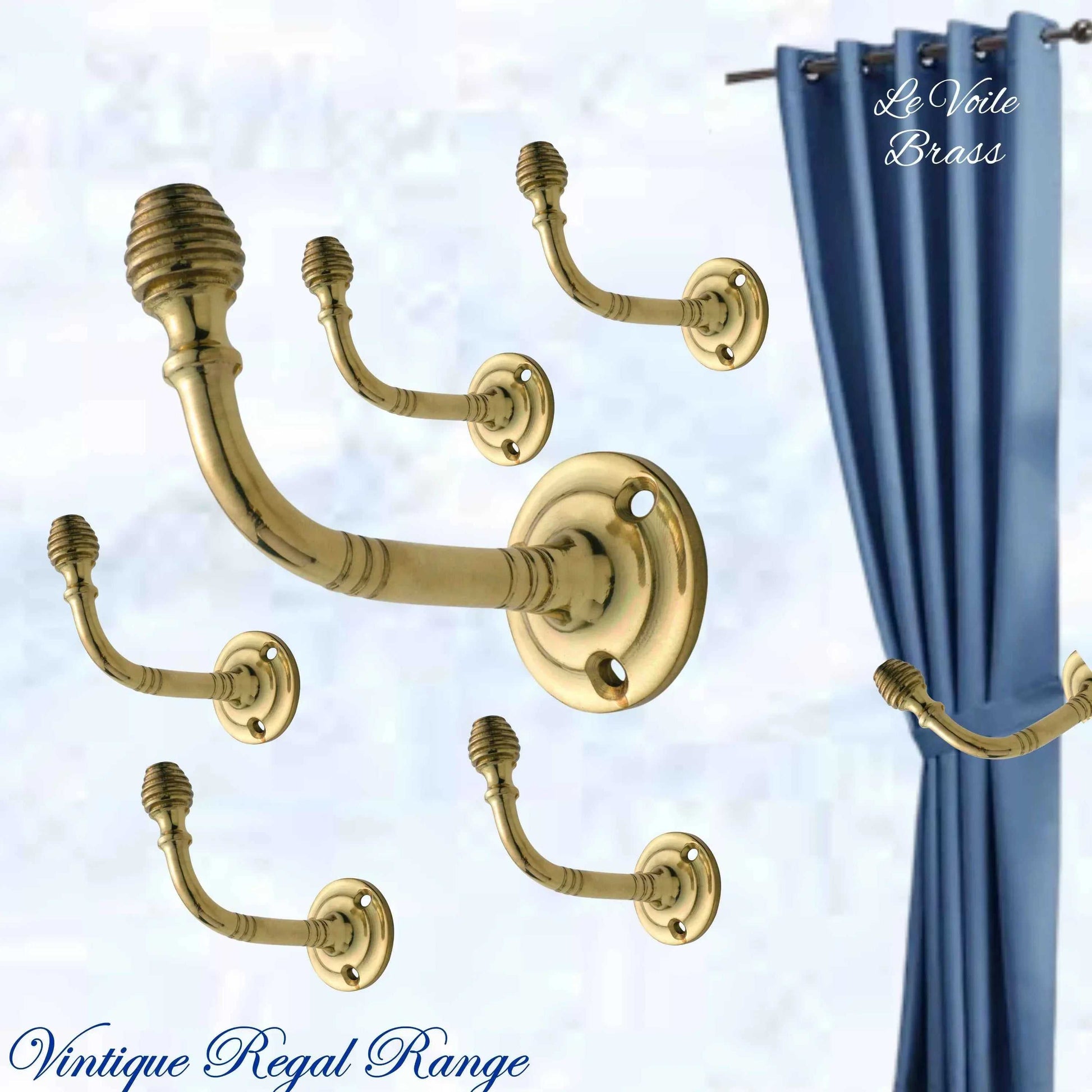 Le Voile Polished Brass beehive tie back hook - Vintique Concepts