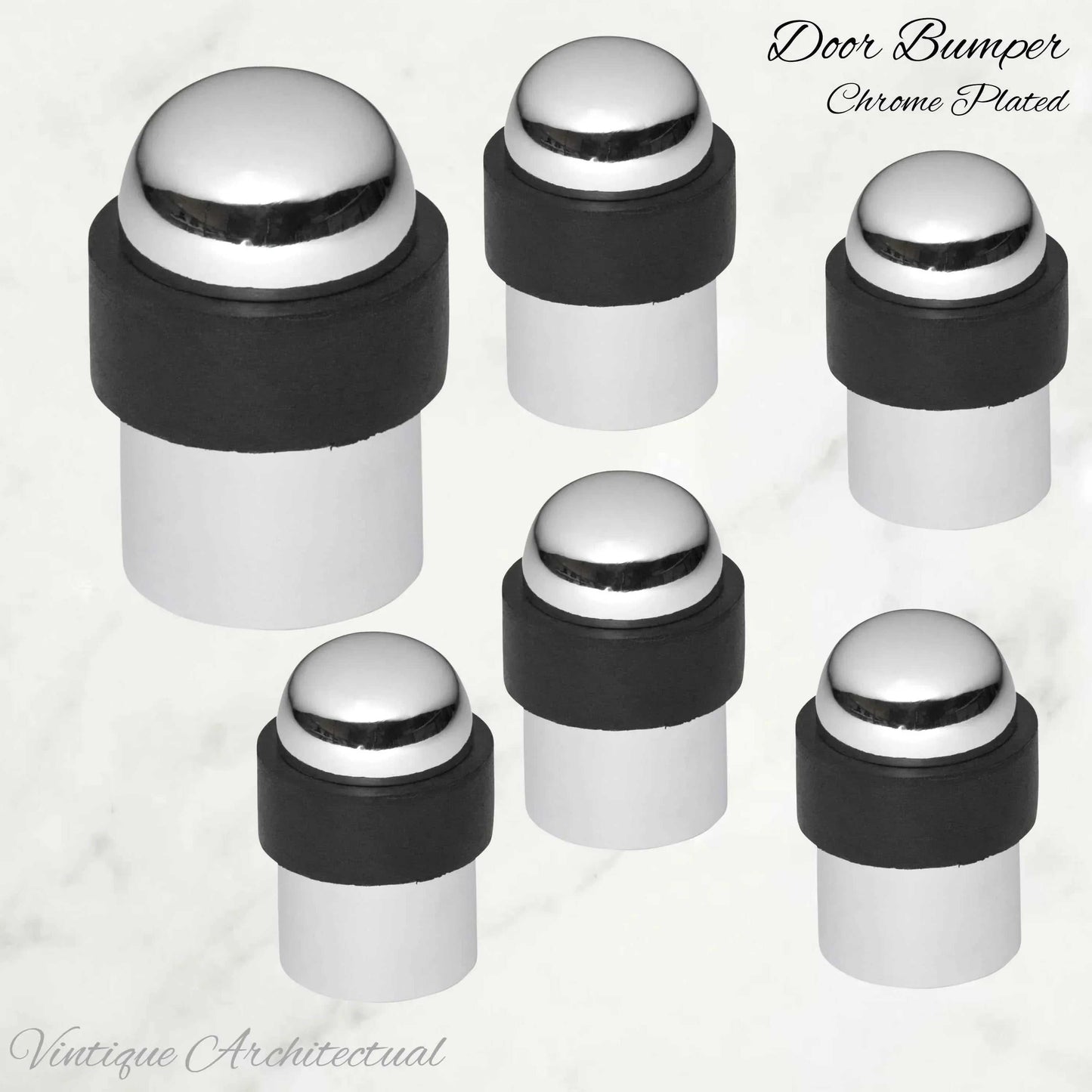 Chrome plated Brass Floor rubber DOOR BUMPER stop - Vintique Concepts