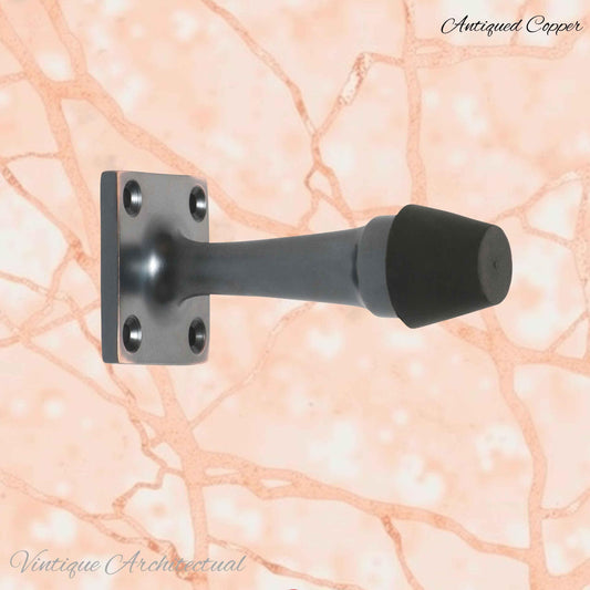 Antiqued Copper Brass Art Deco rubber door stop -75mm long - Vintique Concepts