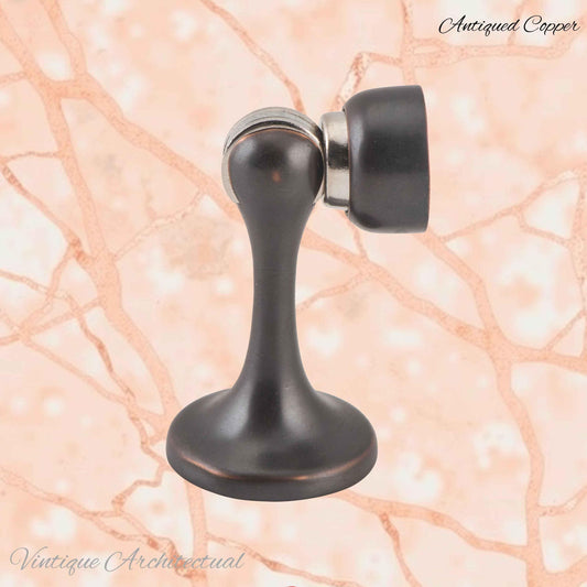 Antiqued Copper Brass Magnetic door stop 75mm L x 44mm baseplate - Vintique Concepts